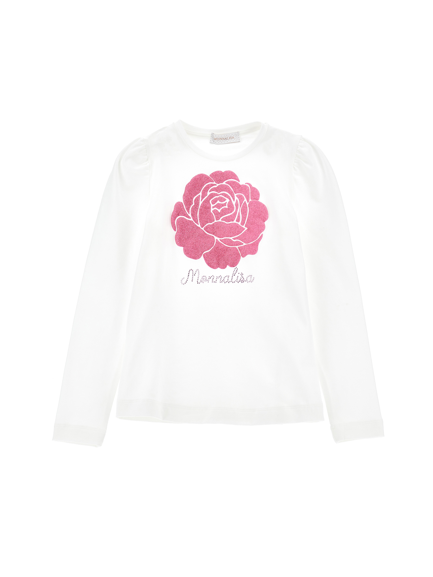 Monnalisa T-shirt con rosa glitter maniche lunghe