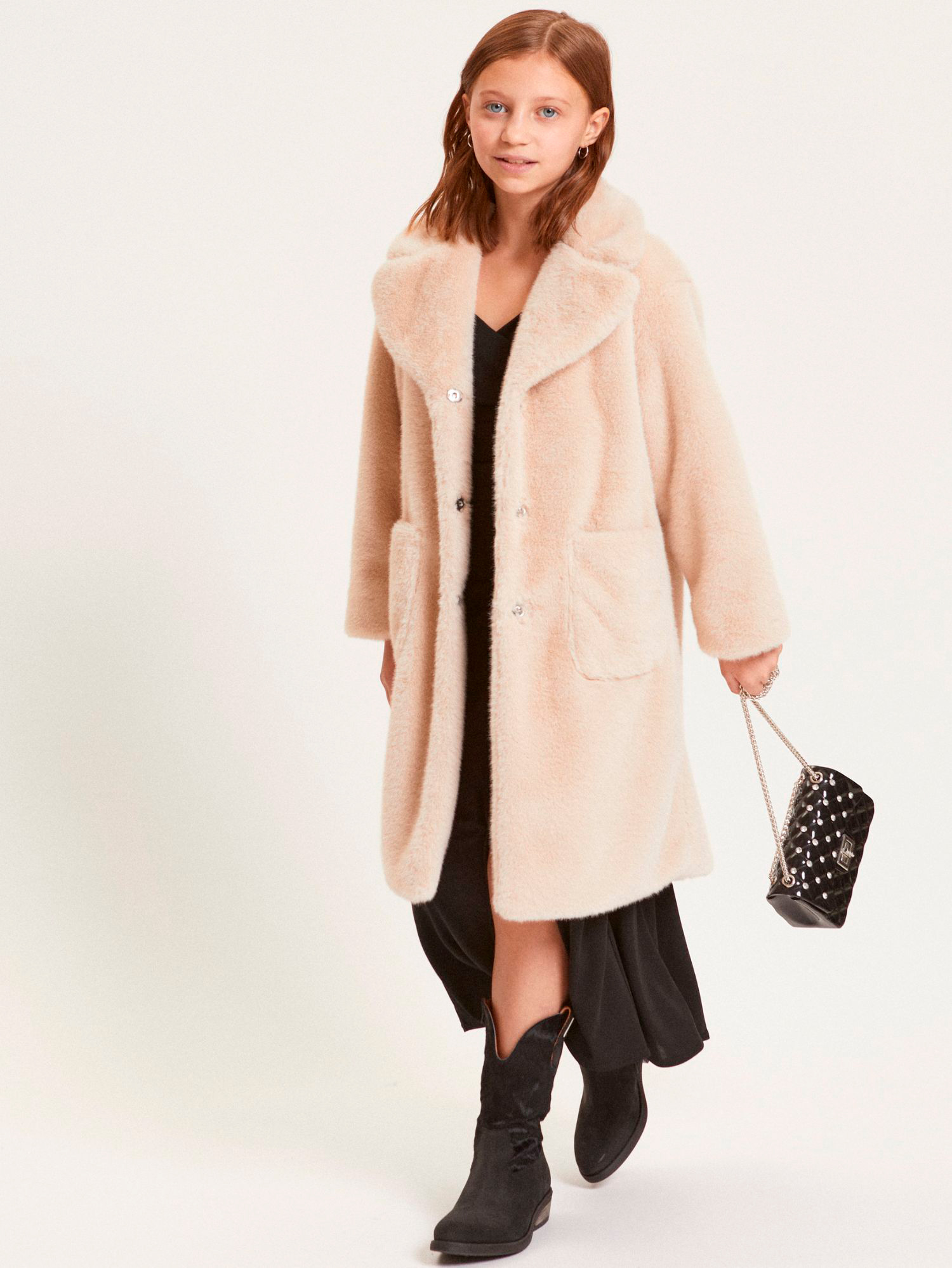 Monnalisa Teddy Coat Buttons In Neutral