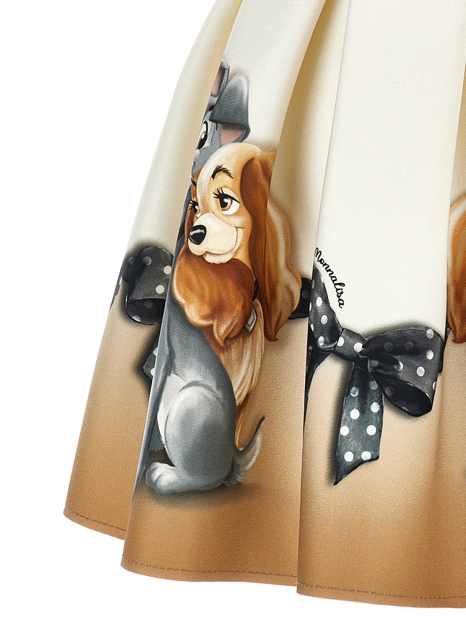 Monnalisa Lady And The Tramp Neoprene Skirt In Cream + Grey