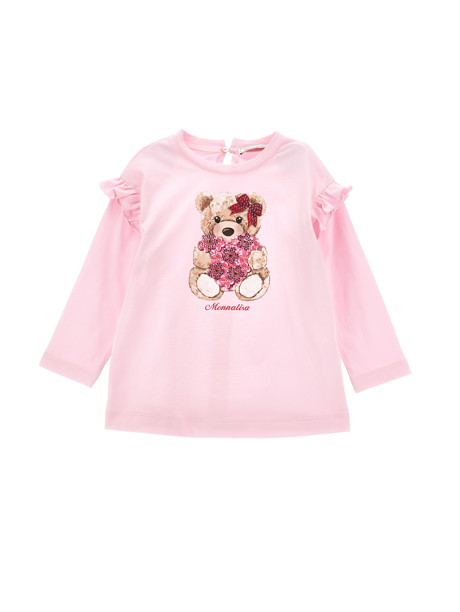 Monnalisa Teddy Bear And Rhinestone Maxi T-shirt In Rosa Fairy Tale