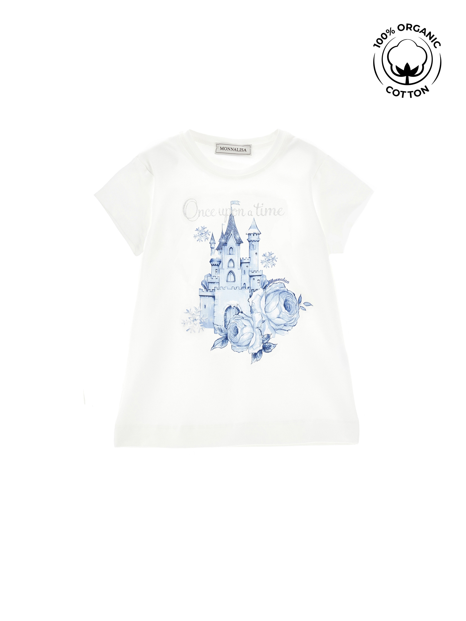 Monnalisa Castle Print Organic Cotton T-shirt In Cream