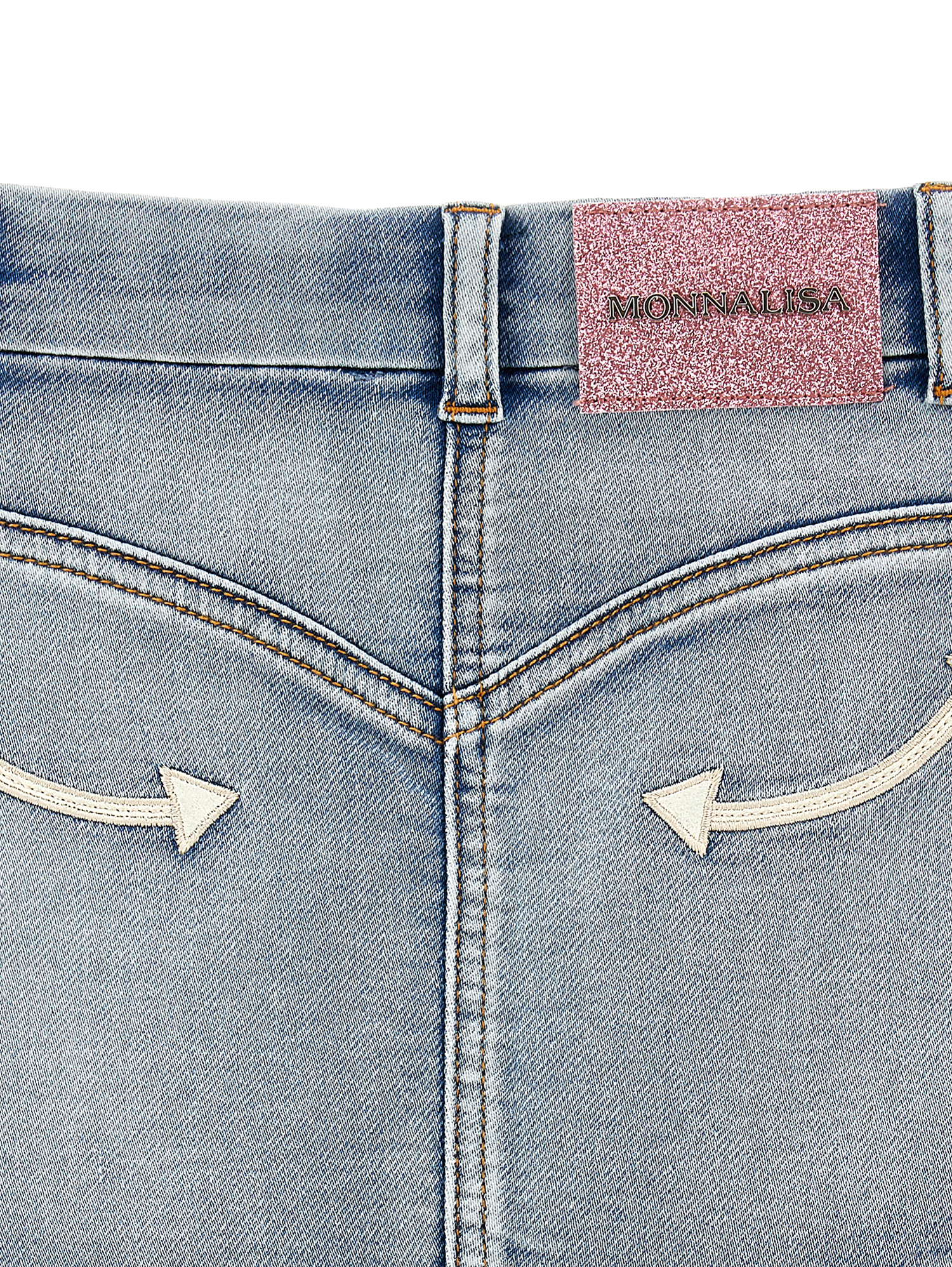 Monnalisa Embroidered-design Denim Skirt In Blustone + Stonebleach