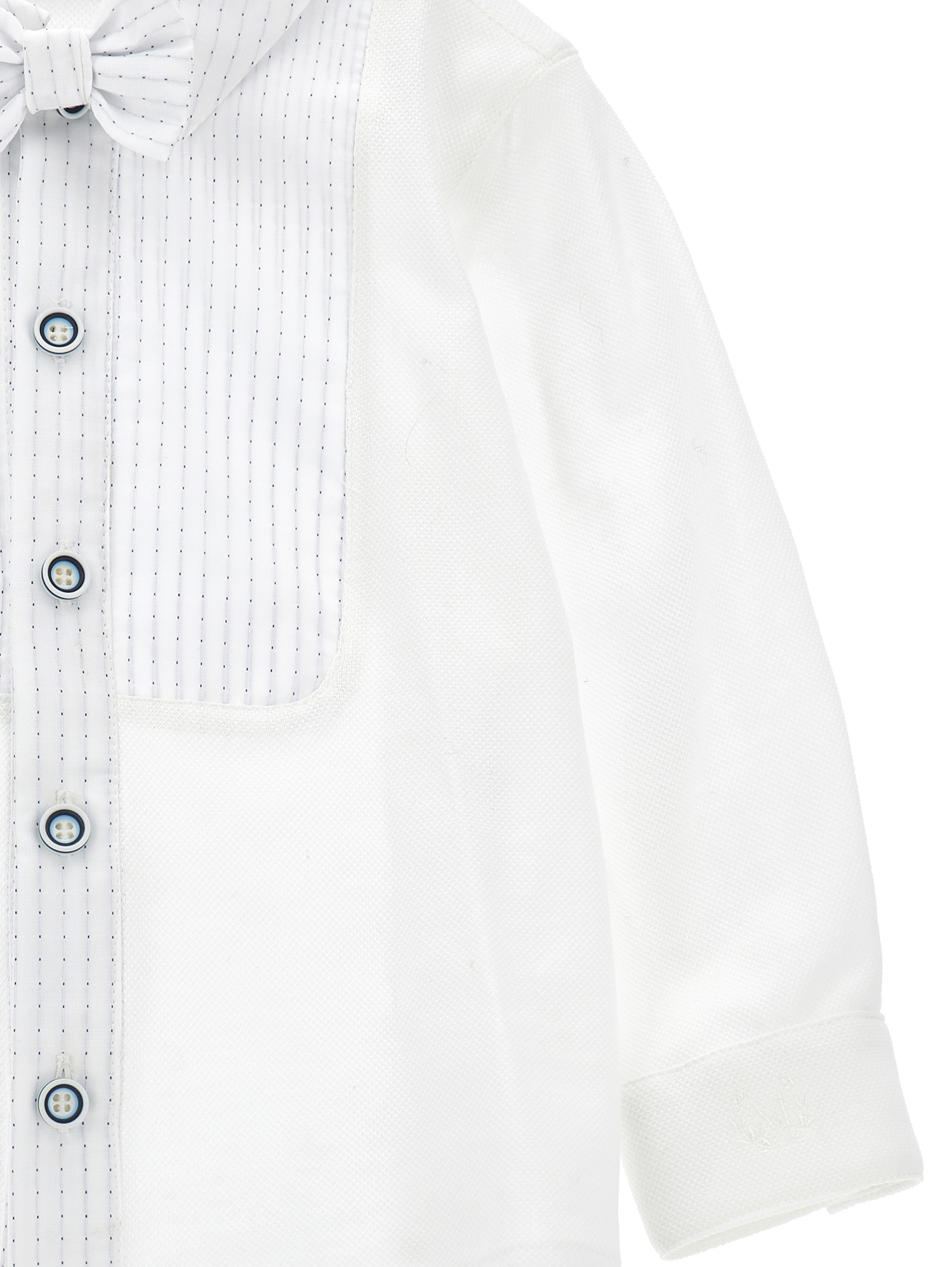 Monnalisa Piquet Shirt With Bow Tie In Cream
