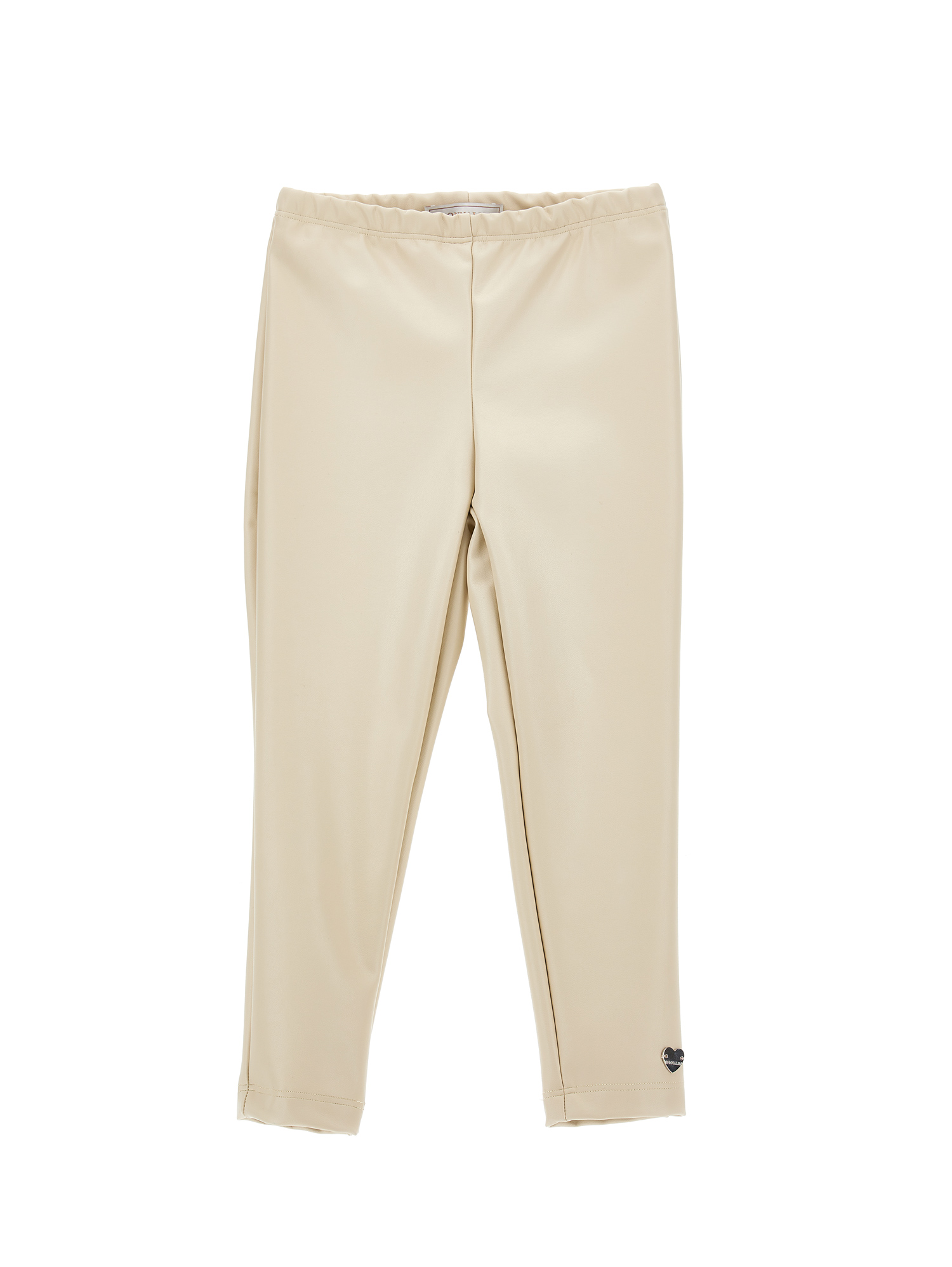 Monnalisa Coated Fabric Stretch Leggings In Ecru