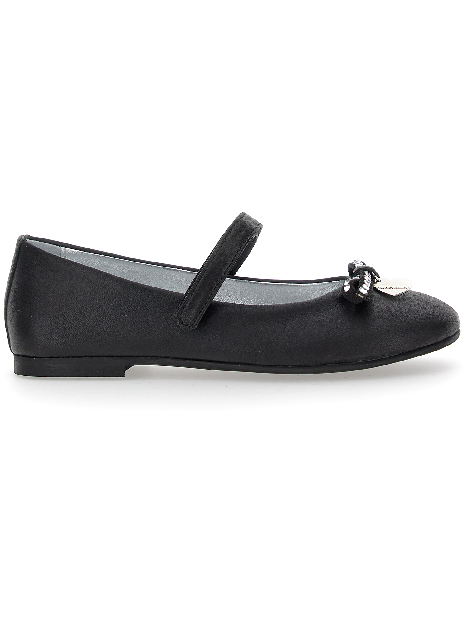 Monnalisa Leather Ballet Flats With Rhinestone Bow In Black