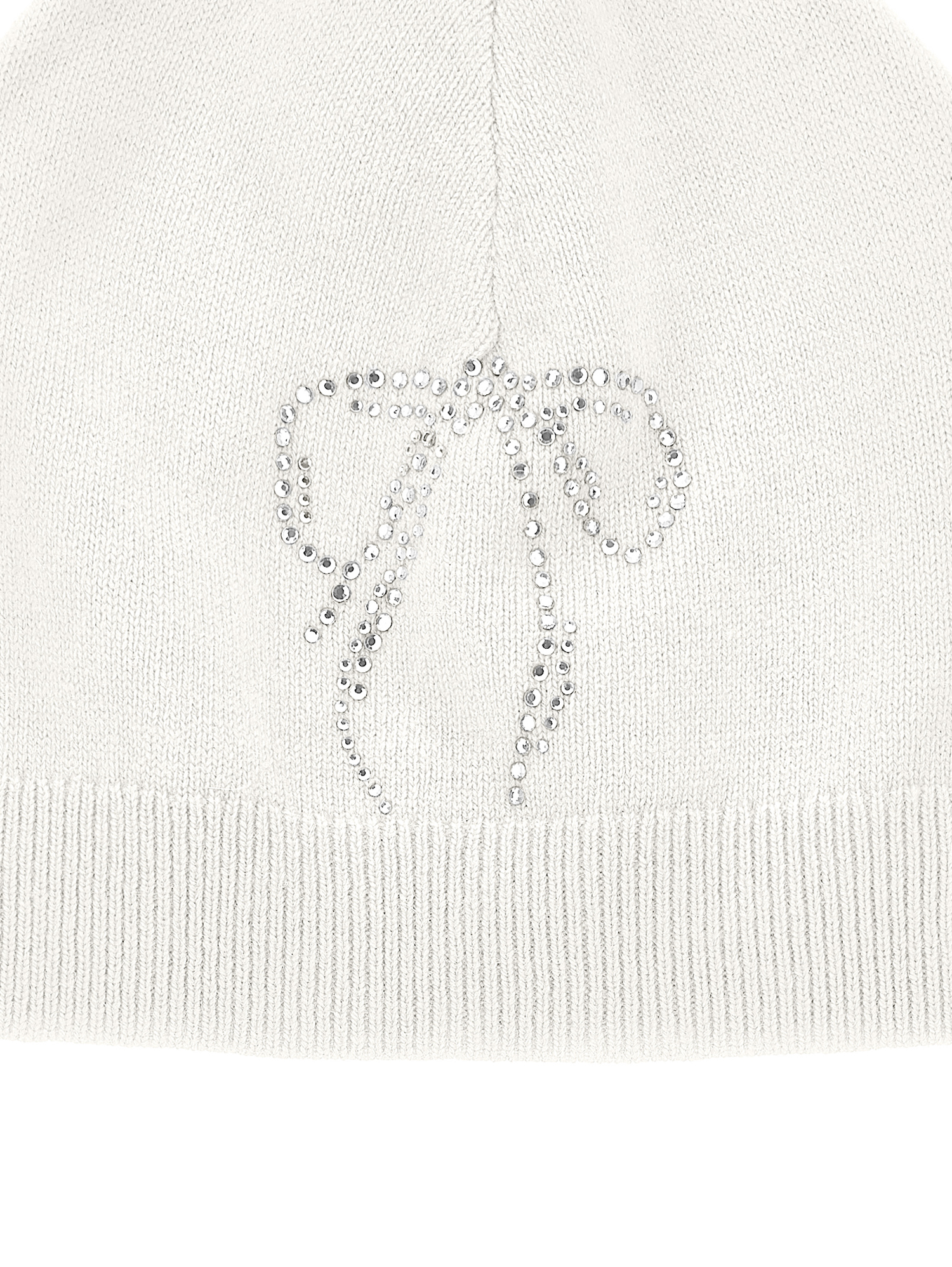 Monnalisa Knitted Hat With Rhinestones In Cream