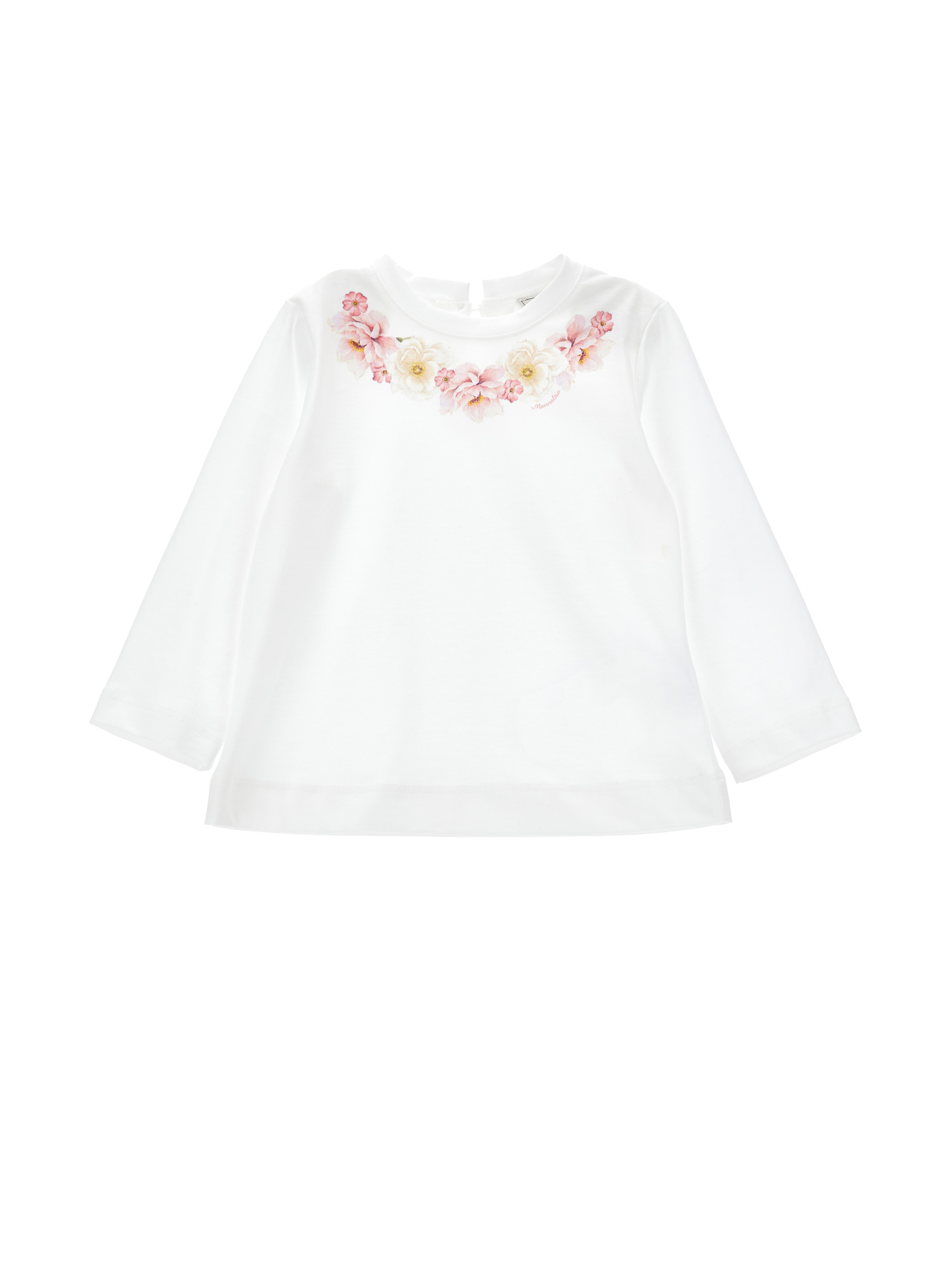 Monnalisa T-shirt With Embroidered Flowers In White