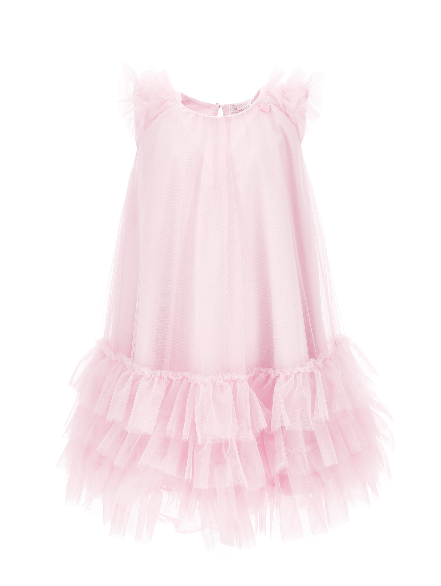 Monnalisa Tulle Dress With Small Ruffles In Rosa Fairy Tale