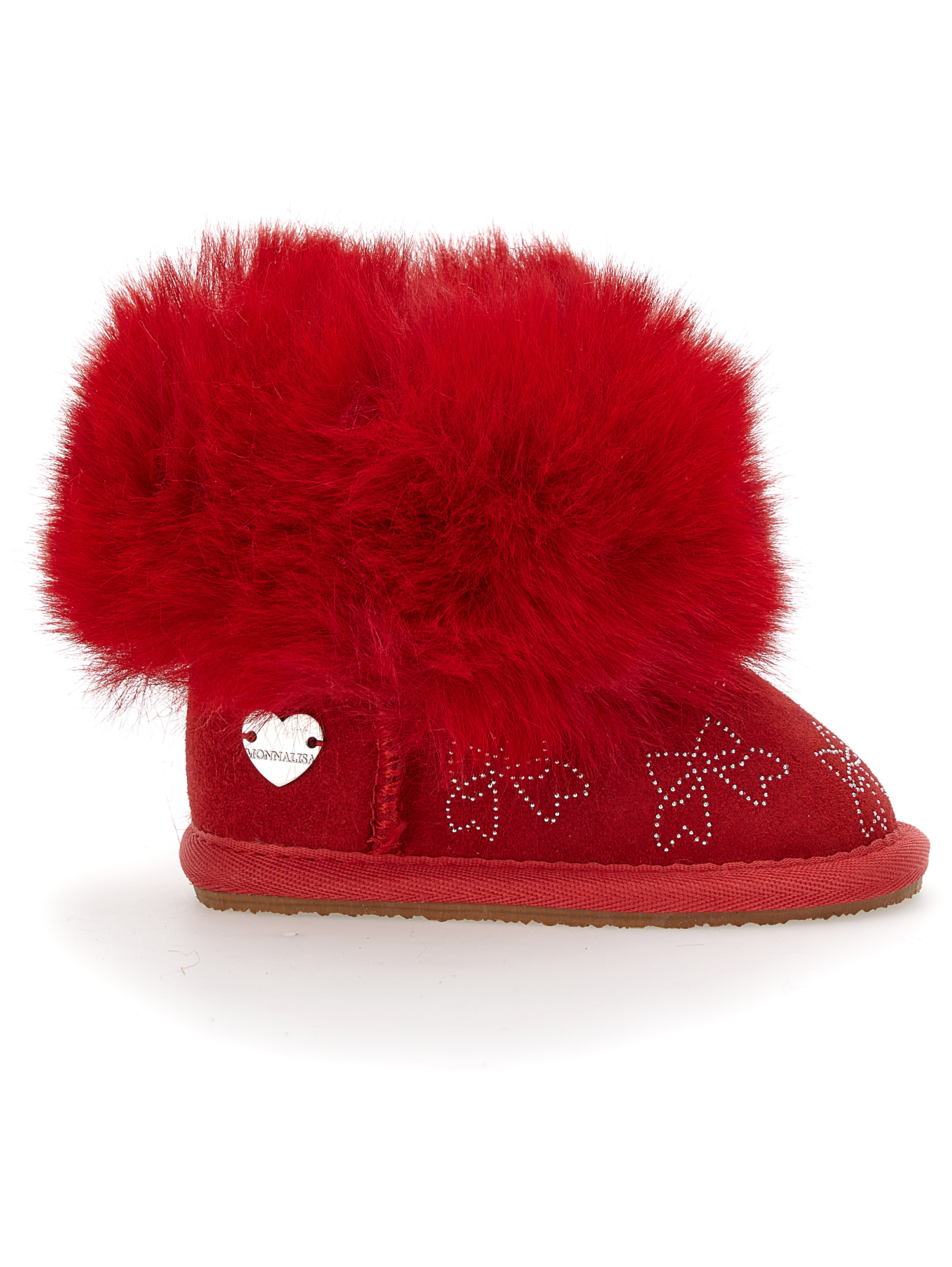 Monnalisa Kids'   Crust Leather Boots With Rhinestone Bows In Ruby Red