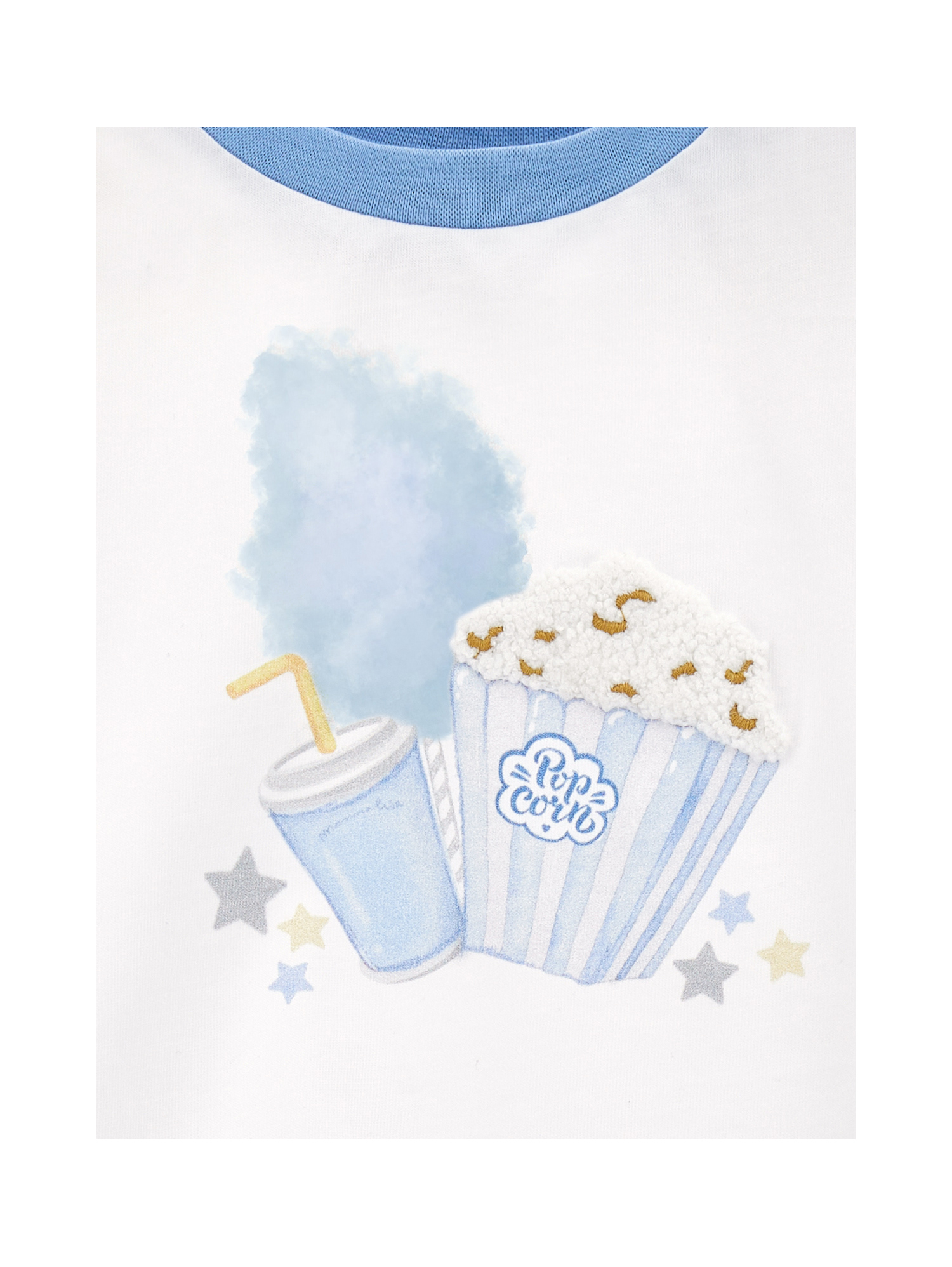 Monnalisa Long-sleeved Pop Print T-shirt In Cream + Light Blue