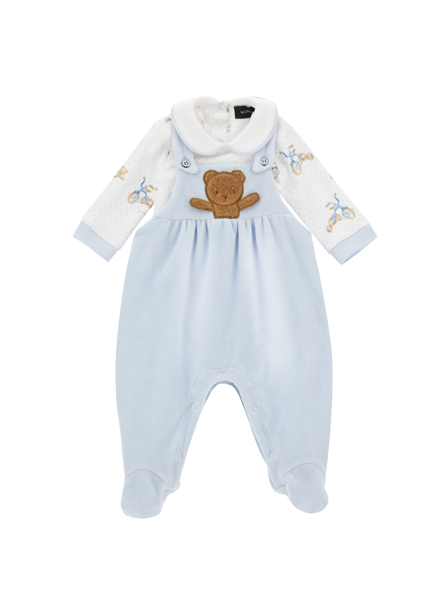 Monnalisa Babies'   Newborn Two-piece Set In Cream White + Sky Blue