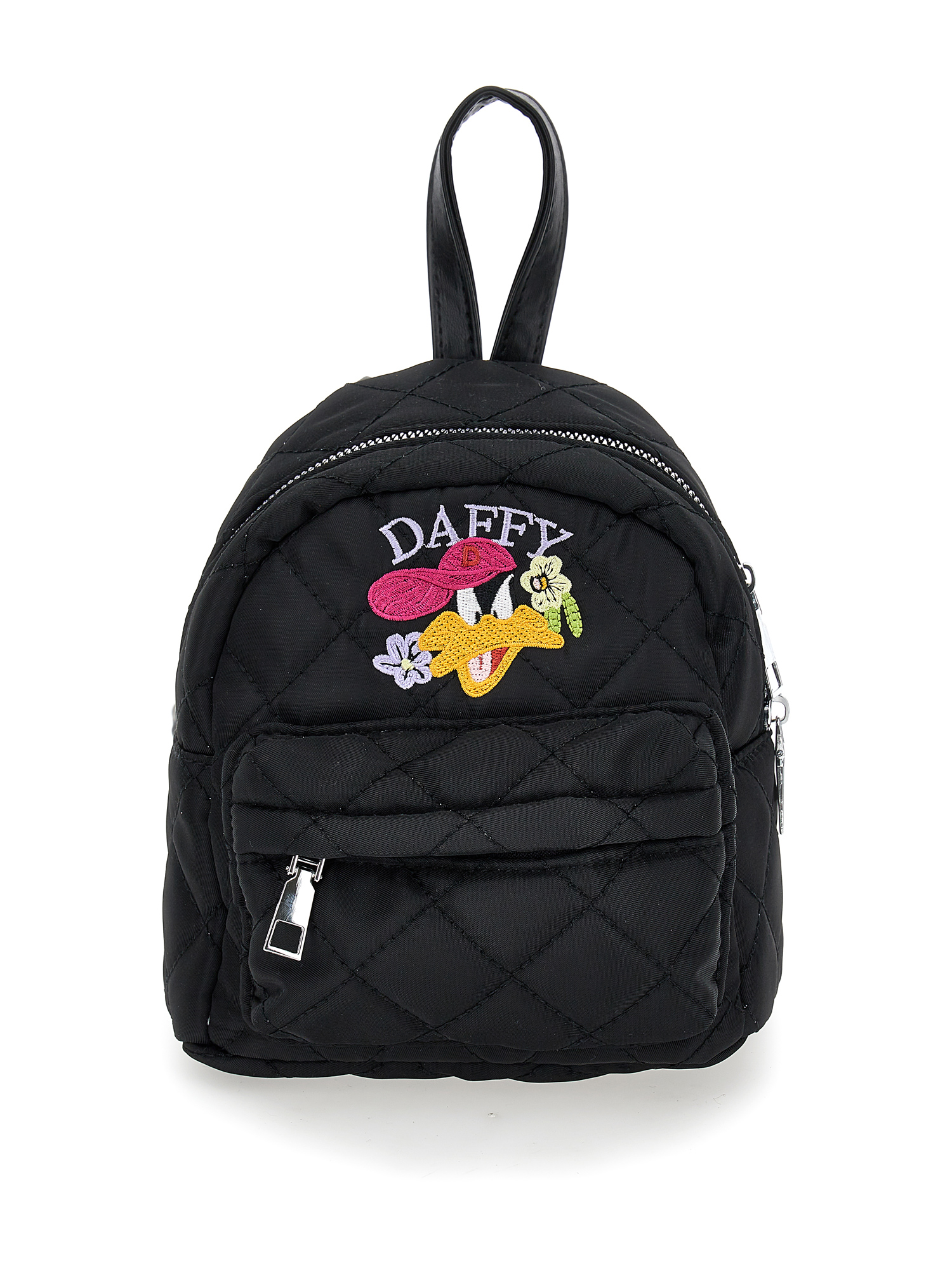 Monnalisa Daffy Duck Quilted Fabric Backpack In Black