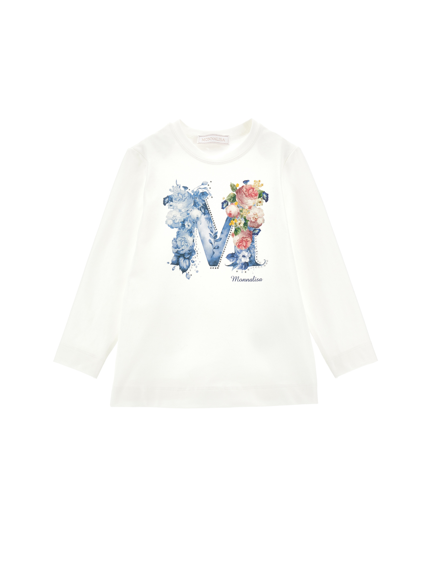 Monnalisa T-shirt cotone stampa logata con strass