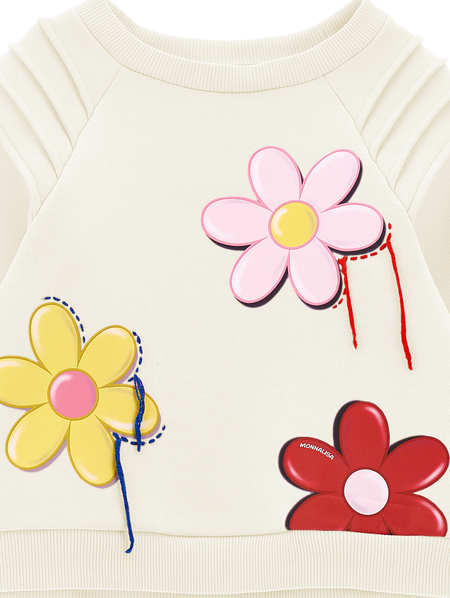 Monnalisa Sweatshirt With Maxi Flowers In Cream
