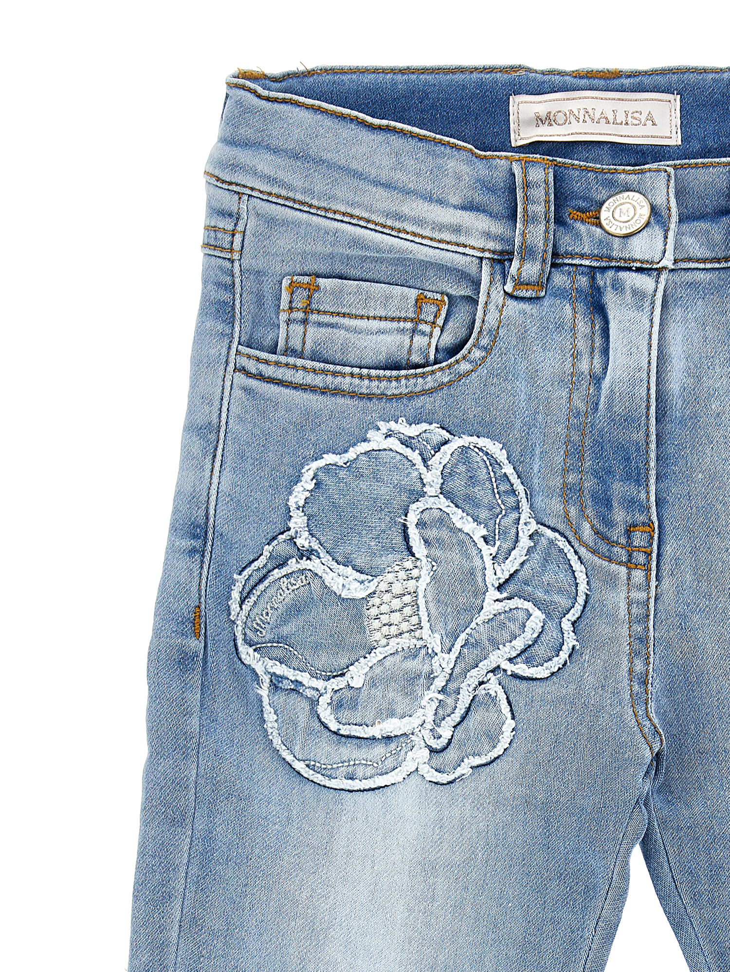 Embroidered five pocket jeans girl Monnalisa United Arab Emirates