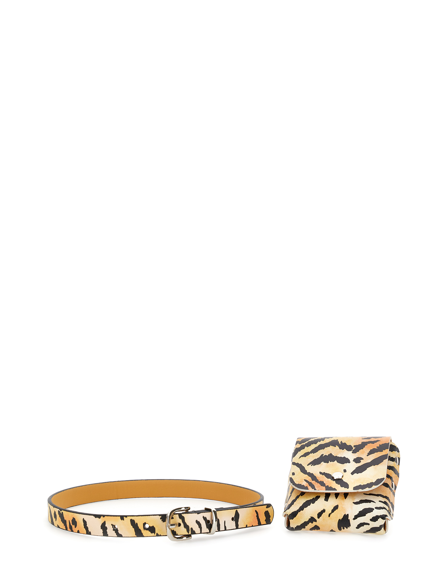 Monnalisa Coated Fabric Belt With Purse In Caramel + Black