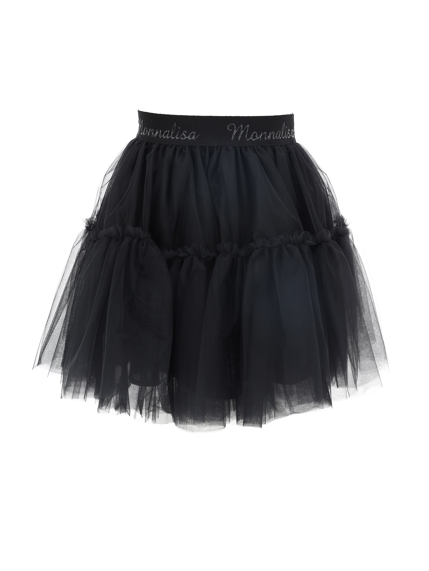 Monnalisa Tulle Skirt With Logoed Elastic In Black