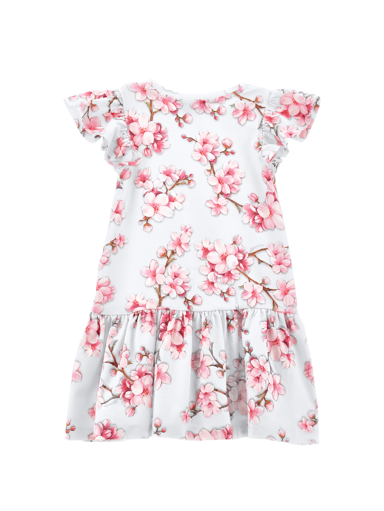 Monnalisa Low Waist Peach Blossom Dress In White