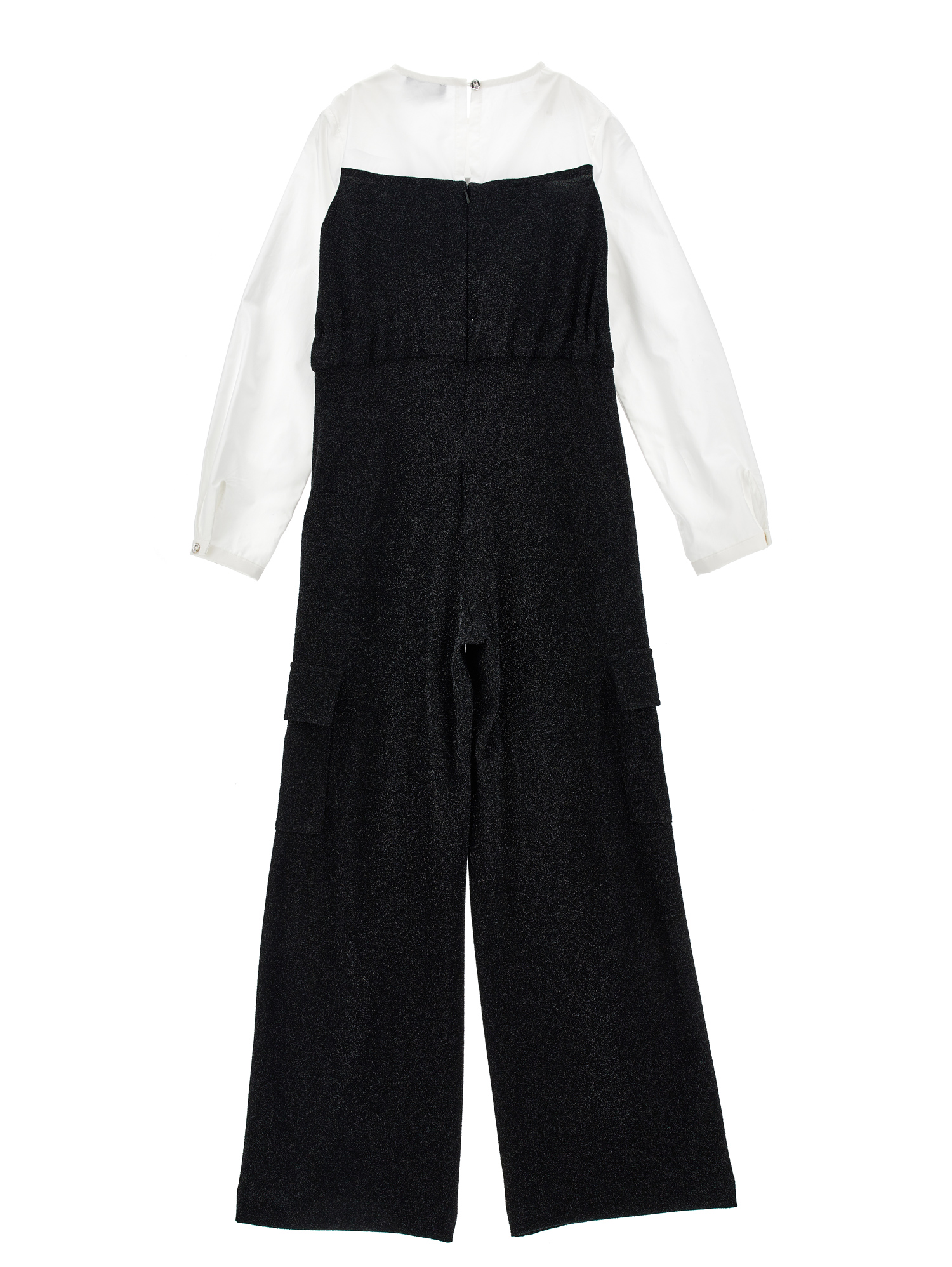 Shop Monnalisa Two-tone Glitter Jumpsuit In Black + Cream