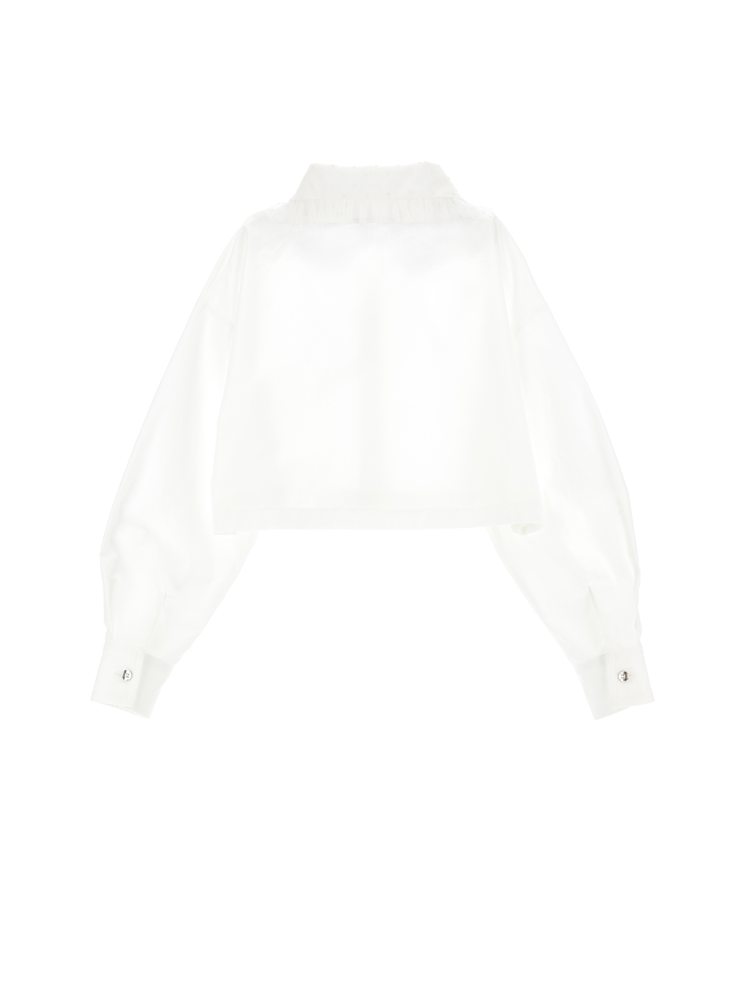 Shop Monnalisa Velvet Collar Cropped Shirt In Cream