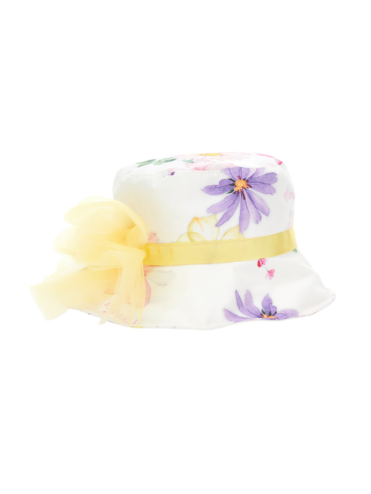 Shop Monnalisa Floral Print Poplin Hat In White + Multicolor