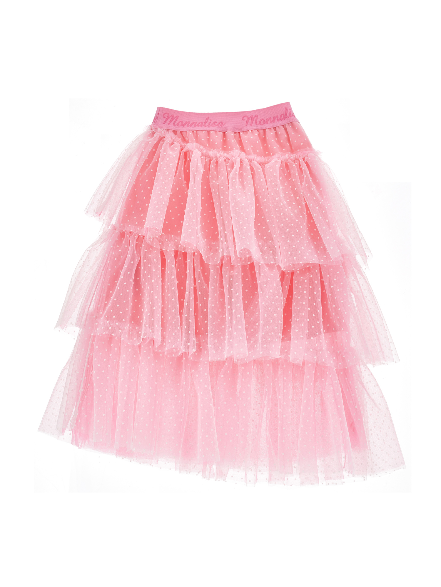 Shop Monnalisa Midi Tulle Skirt In Candy Pink + Cream