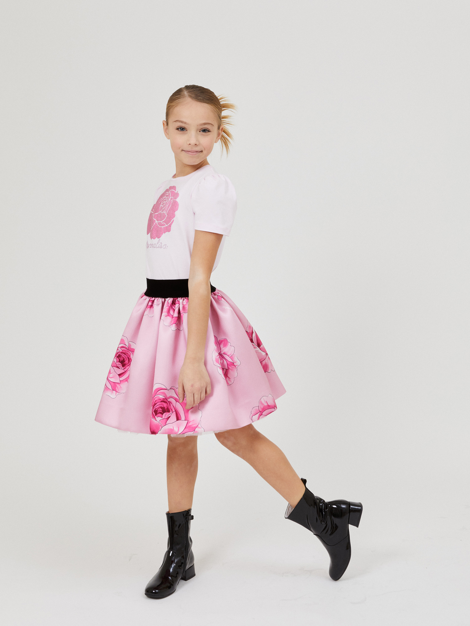 Monnalisa Floral Skirt In Rosa Fairy Tale