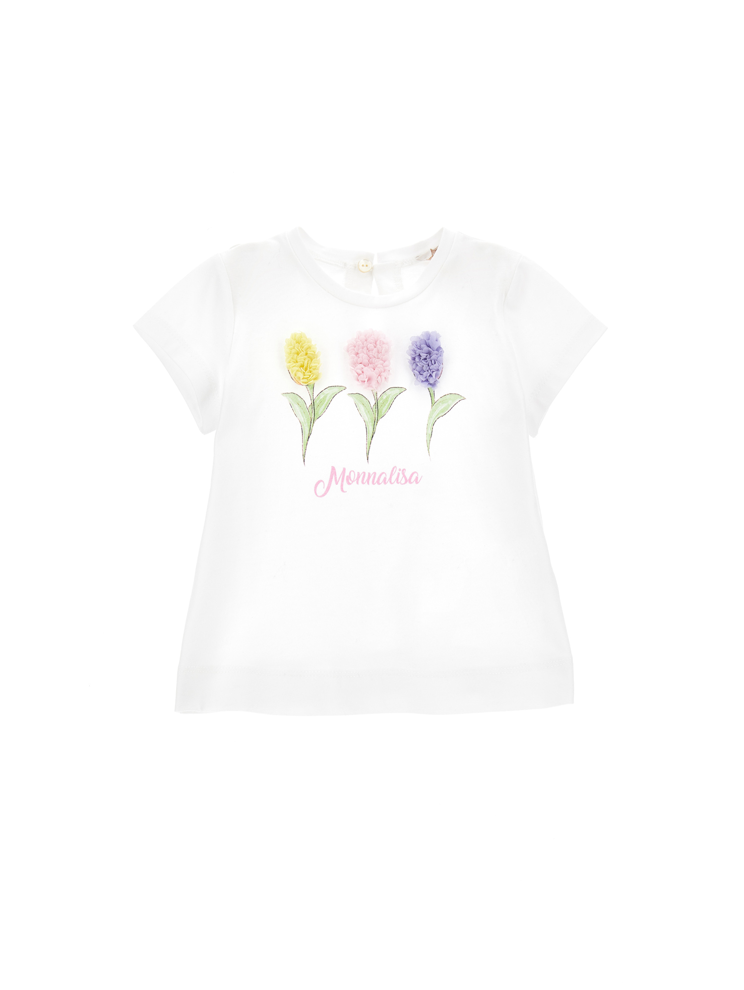Monnalisa Babies'   Cotton T-shirt With Tulip Print In Tulle In White