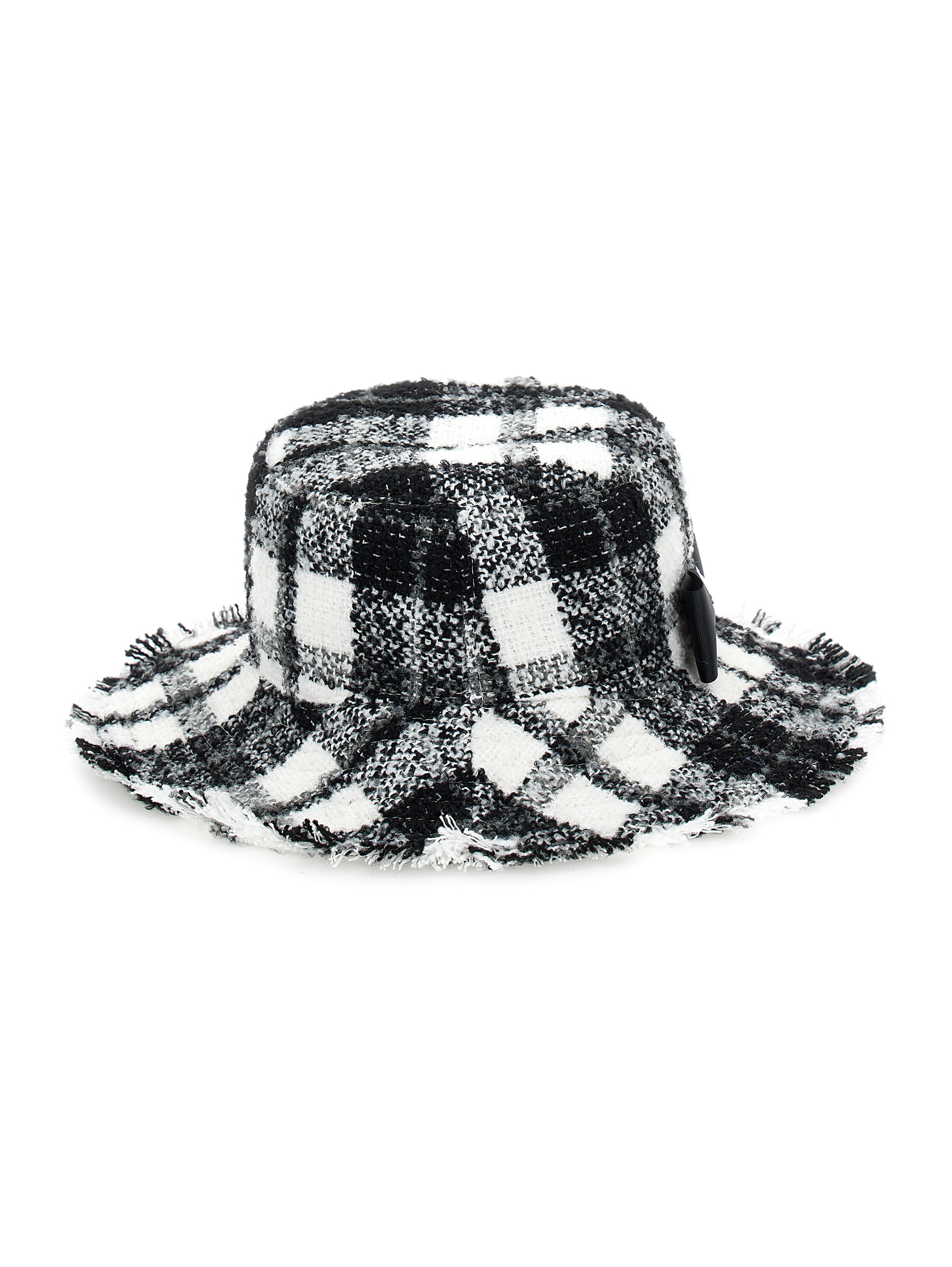 Monnalisa Tartan Hat With Small Brim In Cream + Black