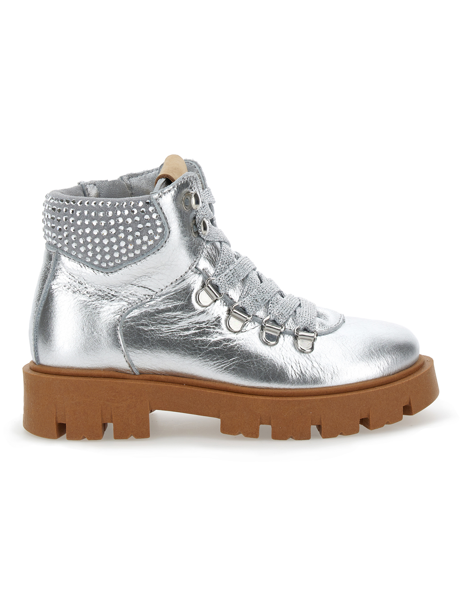 Shop Monnalisa Laminated Leather Lace-up Boots In Silver