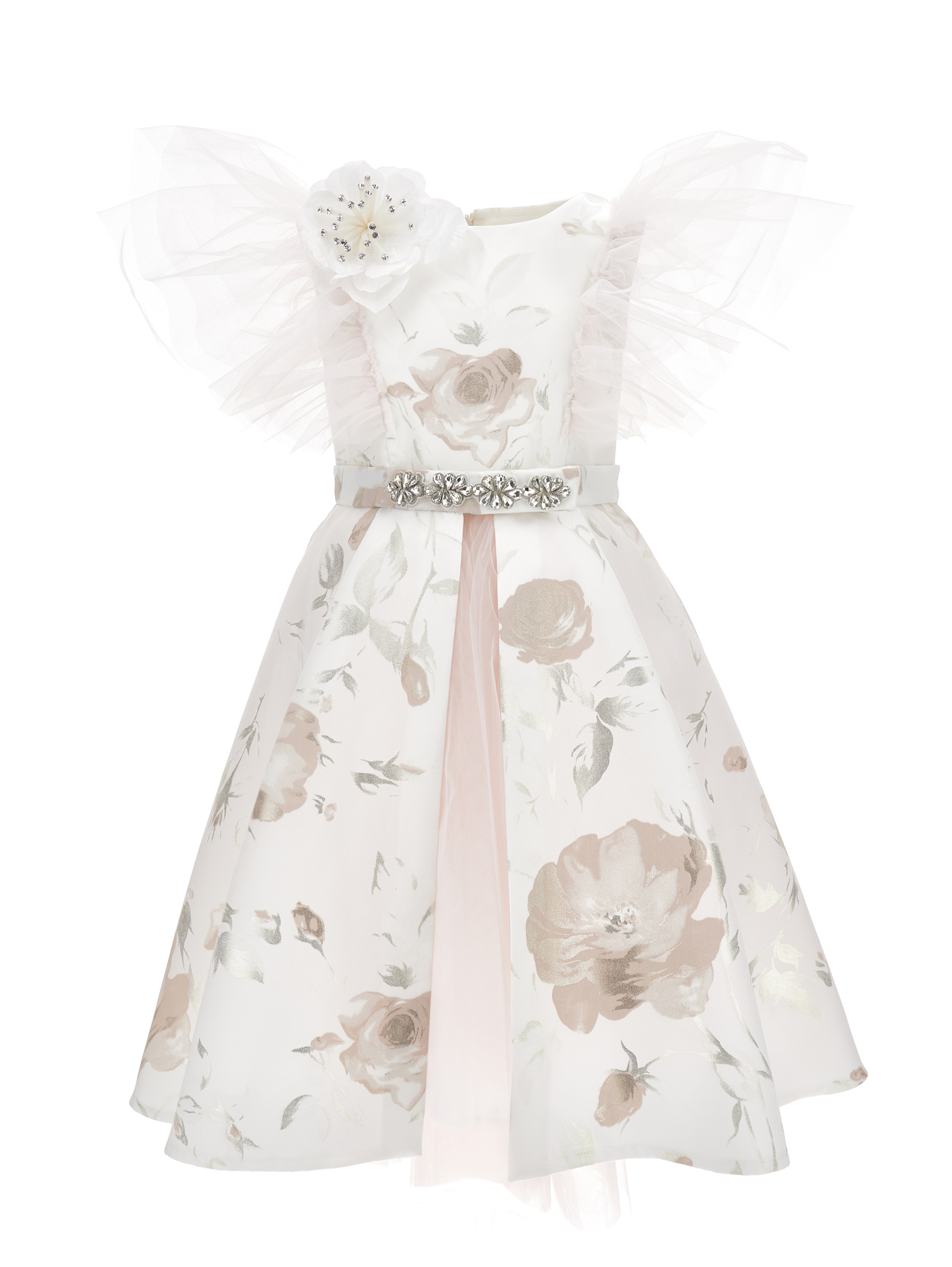 Monnalisa Kids'   Sunrise Mikado Dress With Removable Skirt In White