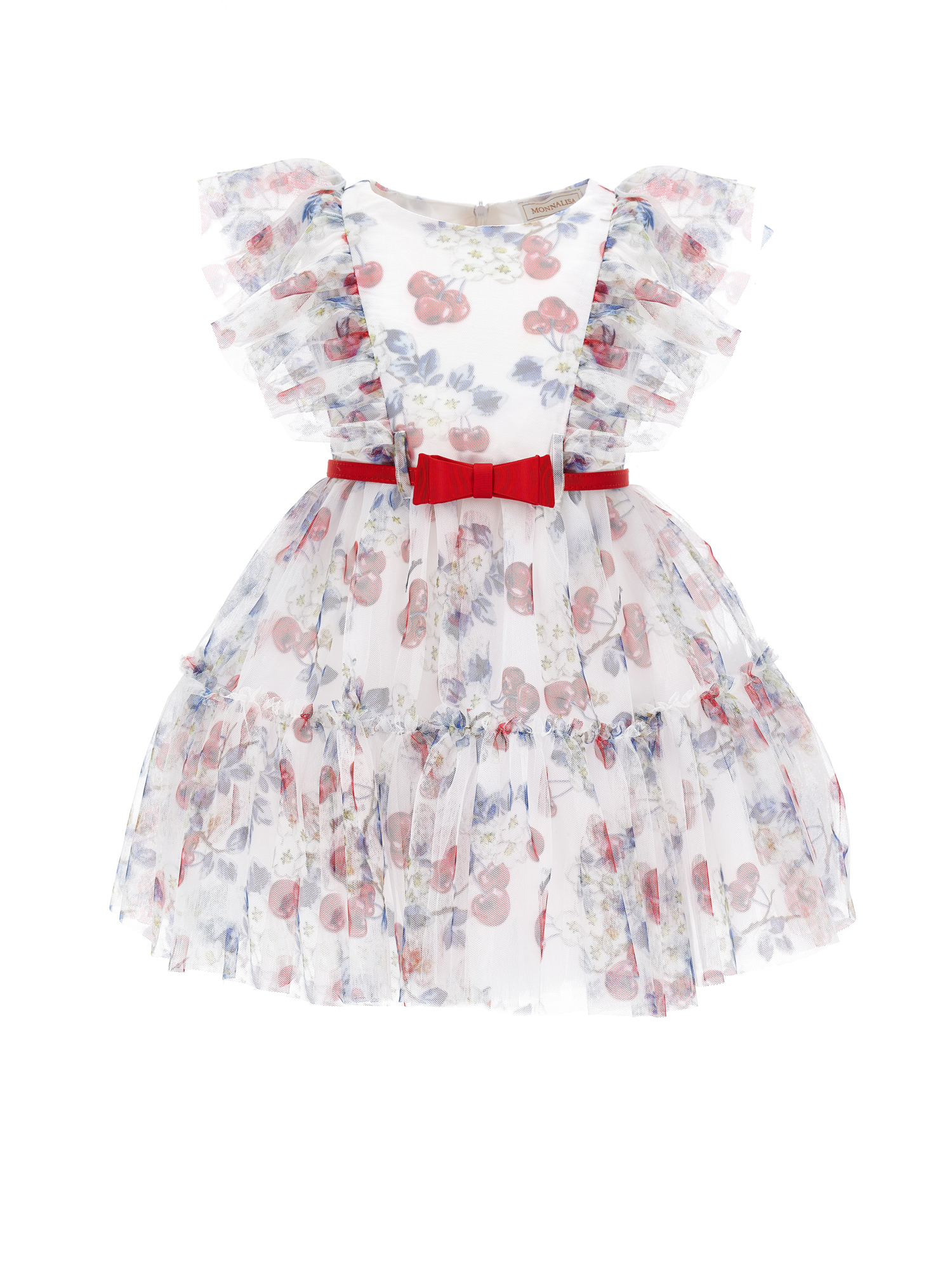 Monnalisa Kids'   Cherry Print Tulle Dress In White