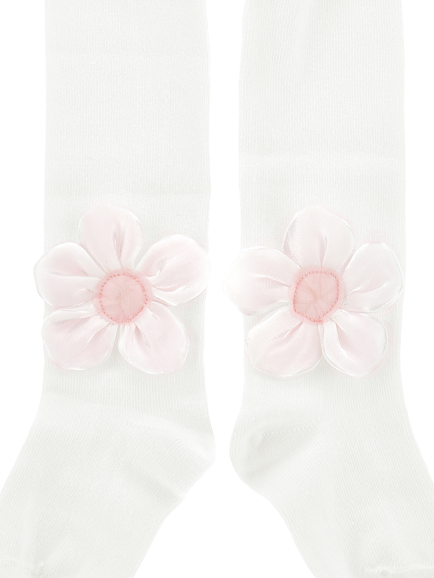 Monnalisa Flower Cotton Tights In Cream