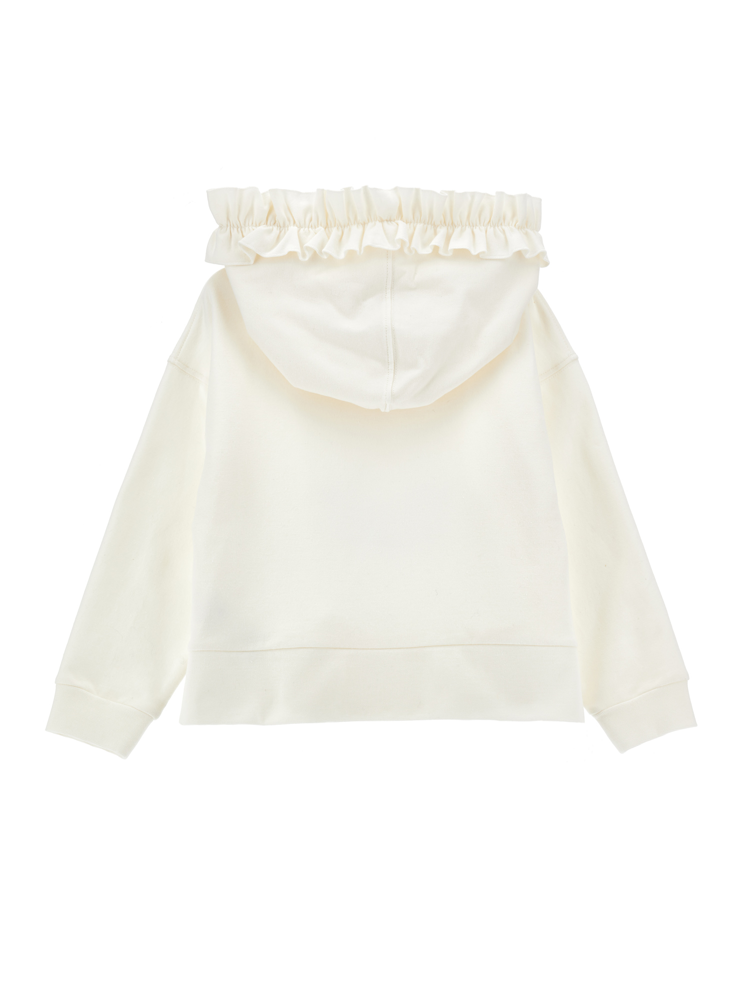 Monnalisa Cotton Sweatshirt With Ruffles And Rhinestones In Cream