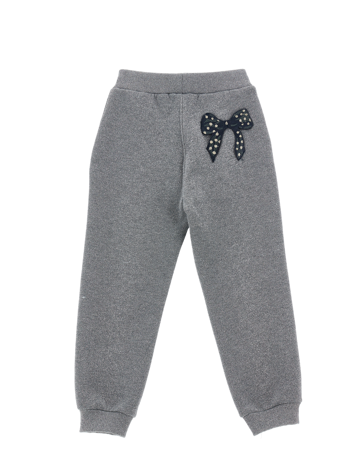 Monnalisa Glitter Fleece Joggers With Bow In Grey