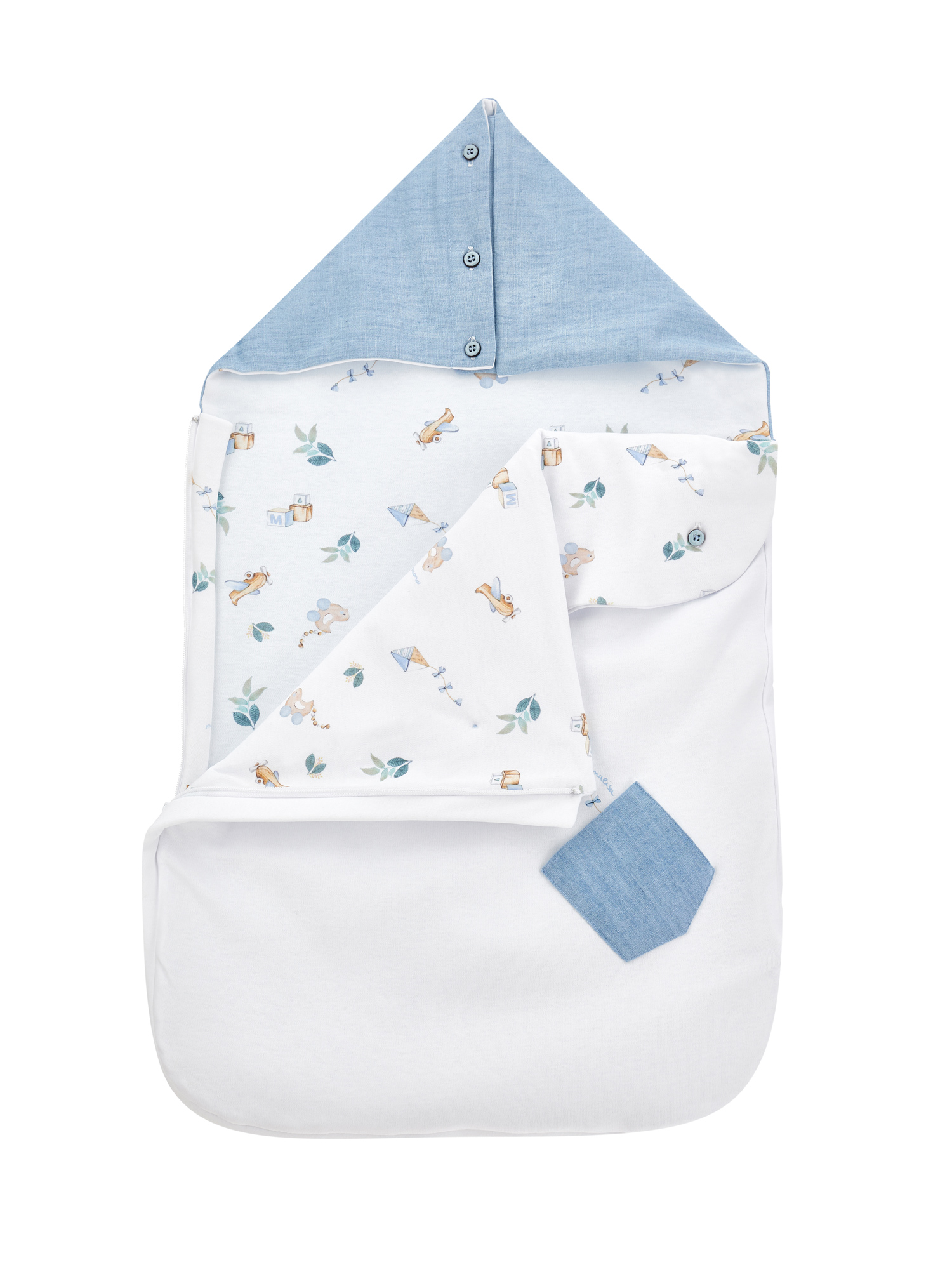 Shop Monnalisa Sleeping Bag With Hood And Pocket In White + Indigo
