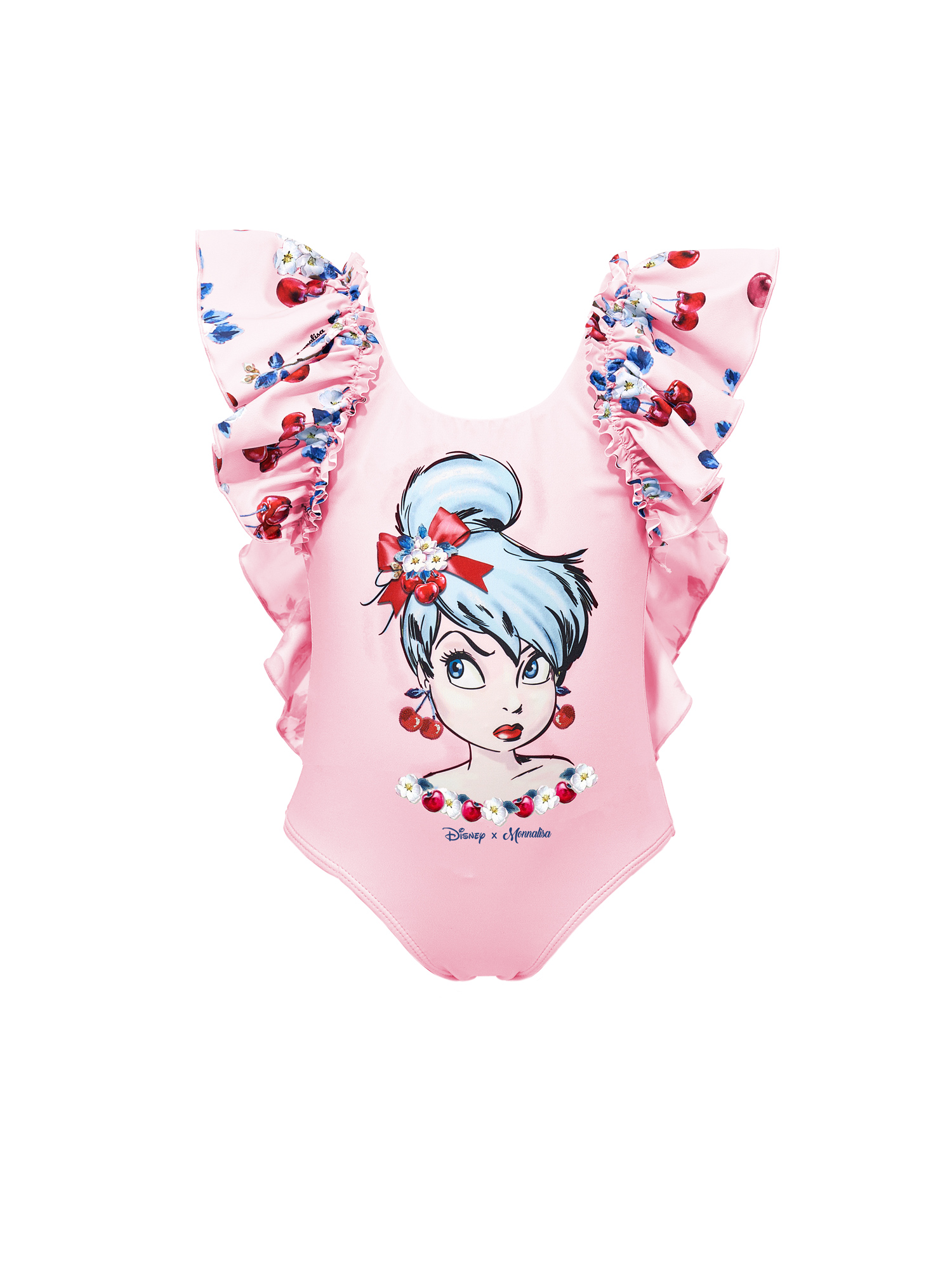 Monnalisa Kids'   Tinkerbell Stretch Swimsuit With Ruffles In Rosa Fairy Tale