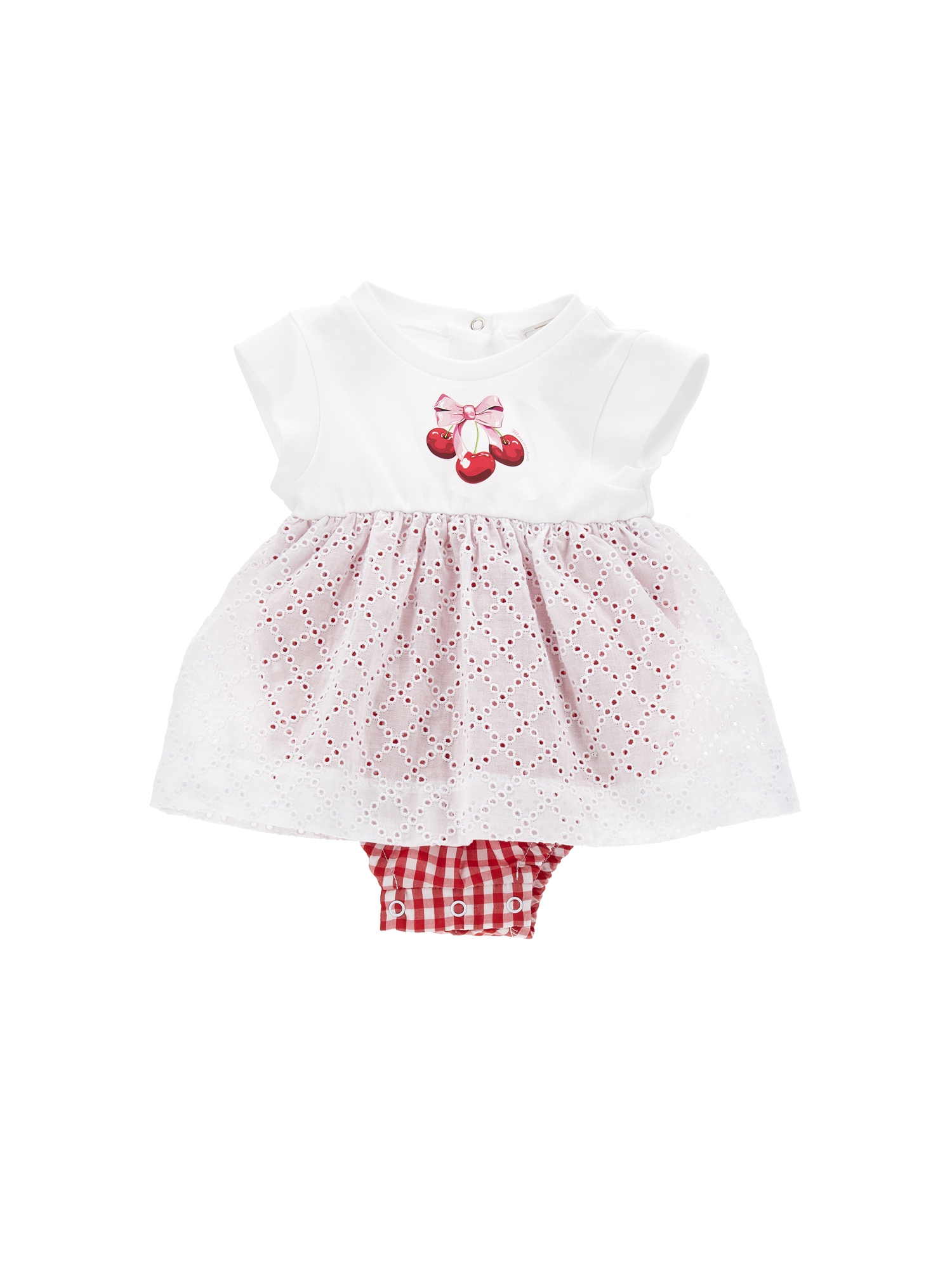 Monnalisa Kids'   Broderie Anglaise Skirt Romper In White + Red