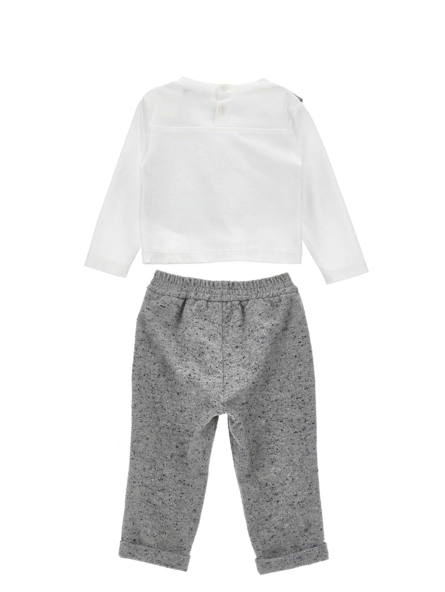 Monnalisa Elegant Playsuit With Bow Tie In Cream + Grey
