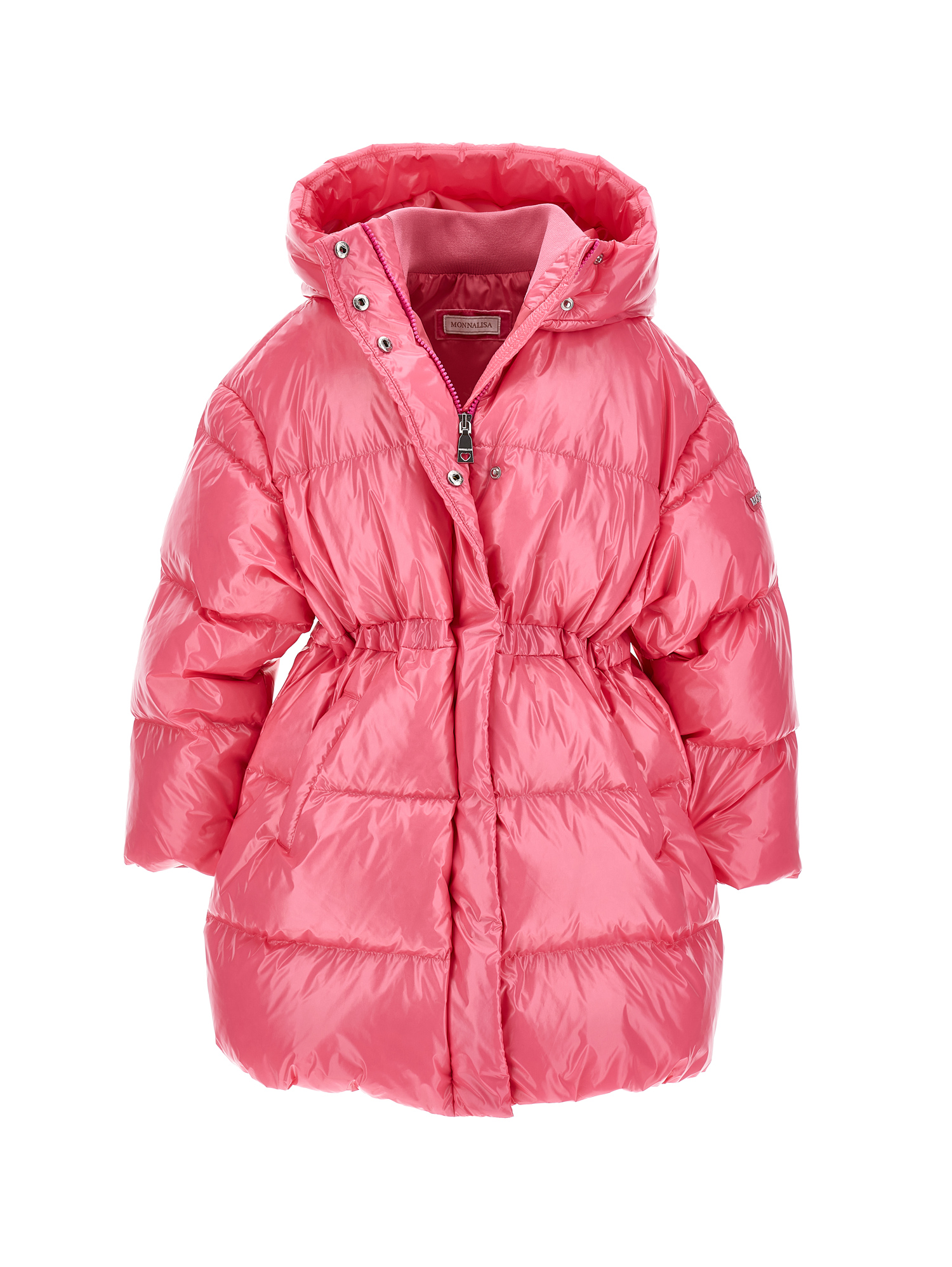 Monnalisa Shiny Genuine Down Jacket In Bright Peach Pink