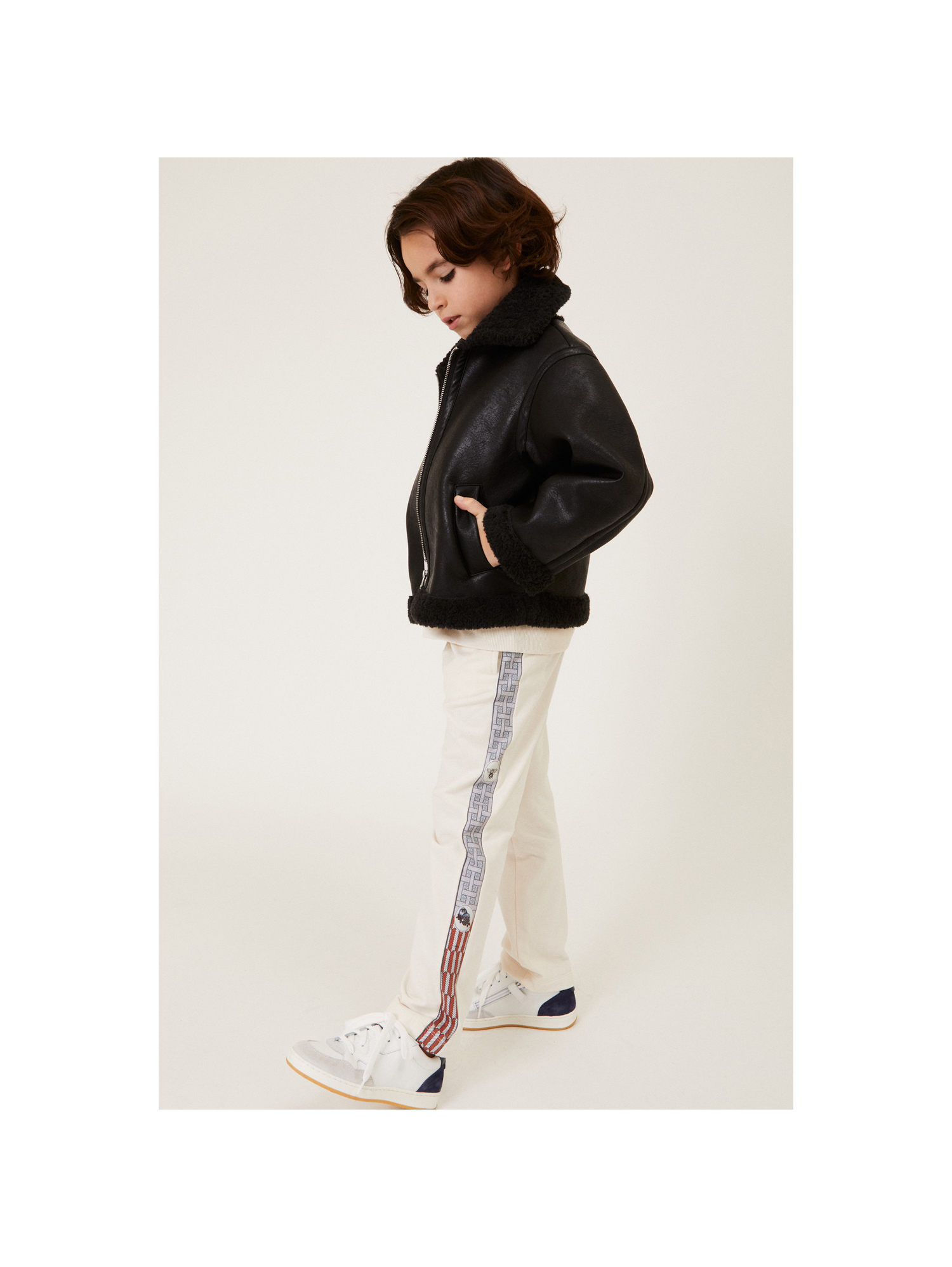 Monnalisa Plush Aviator Jacket In Black