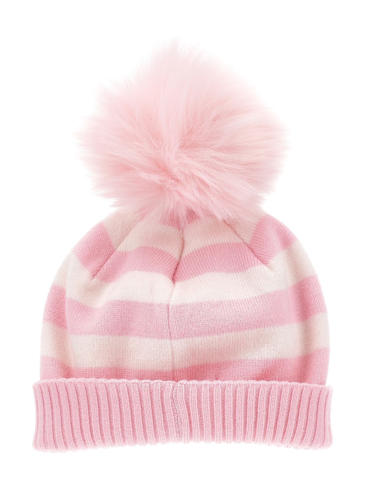 Monnalisa Striped Hat With Pom Pom In Pink + Fuchsia