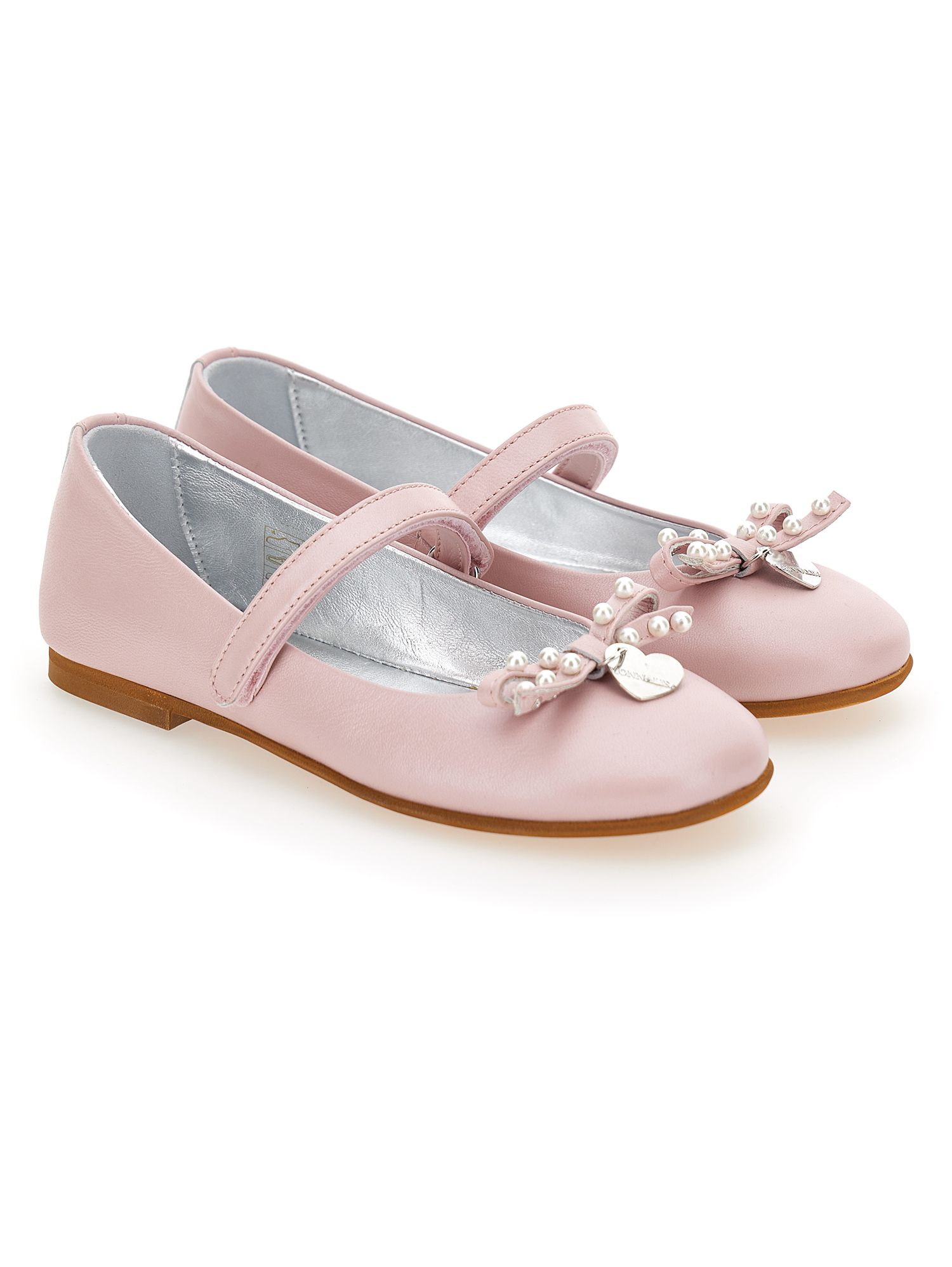 Monnalisa Pearly Leather Ballet Flats With Bow In Cyclamen