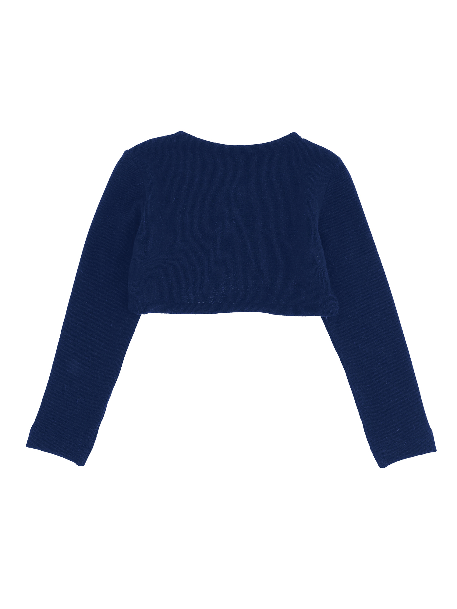 Monnalisa Cropped Merino Wool Cardigan In Navy Blue