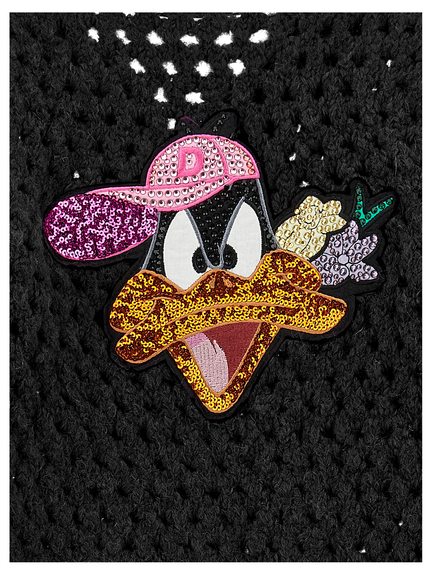 Monnalisa Daffy Duck Yarn Cardigan In Black
