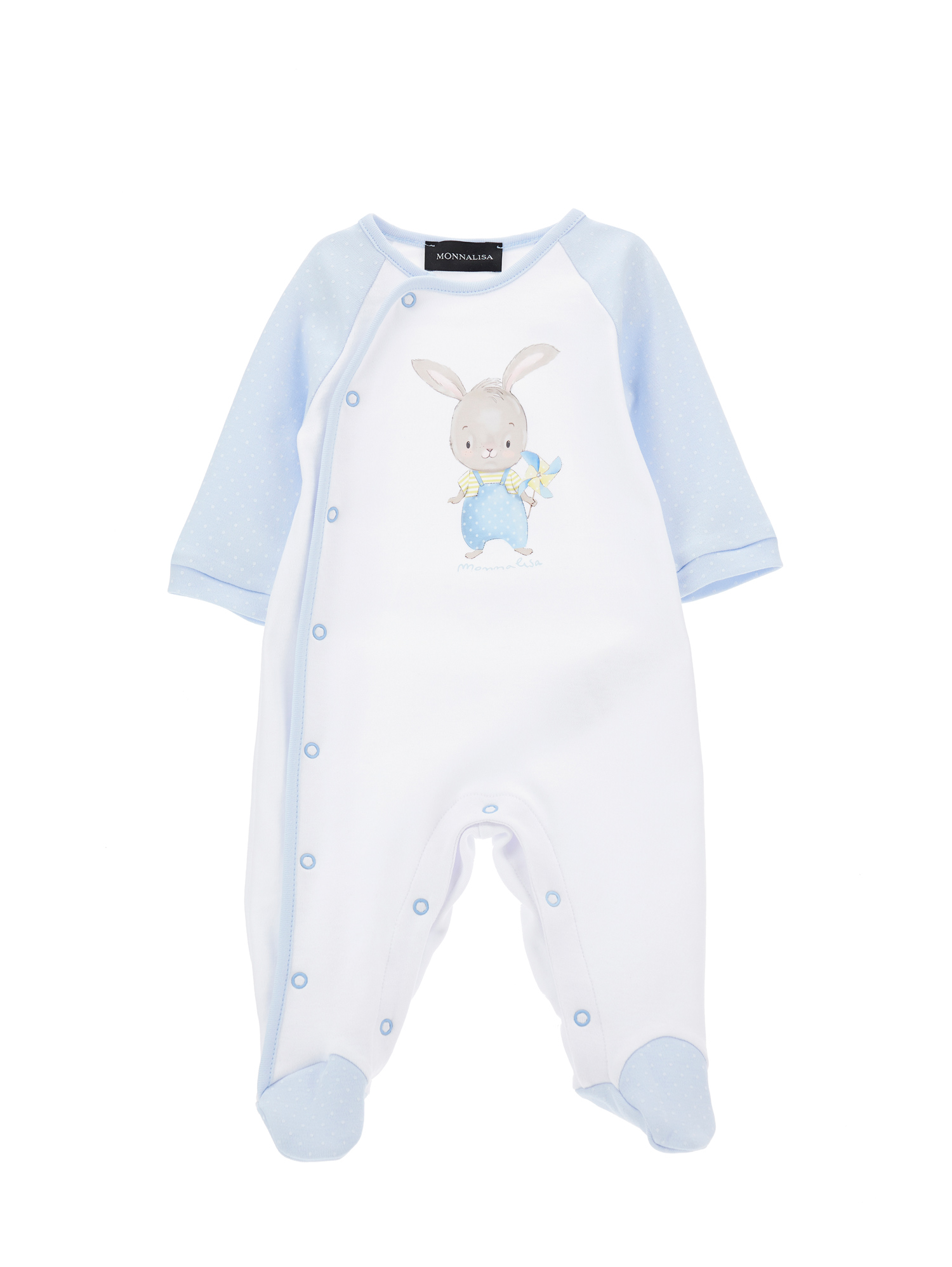 Monnalisa Kids'   Two-tone Cotton Playsuit With Bunny In White + Cloud