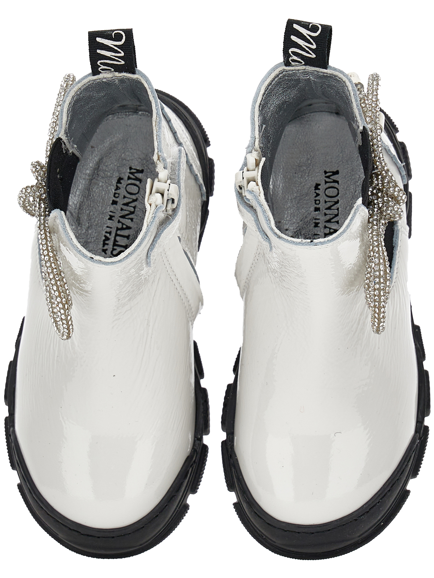 Monnalisa Patent Chrome Leather Chelsea Boots In Cream