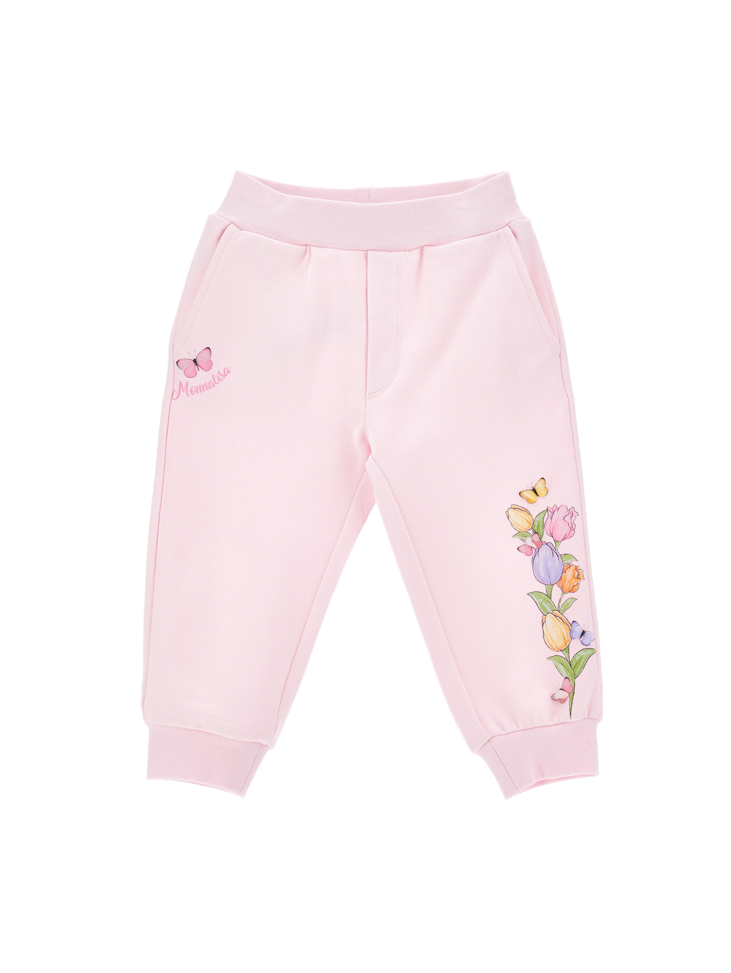 Monnalisa Kids'   Stretch Joggers With Tulip Print In Rosa Fairy Tale