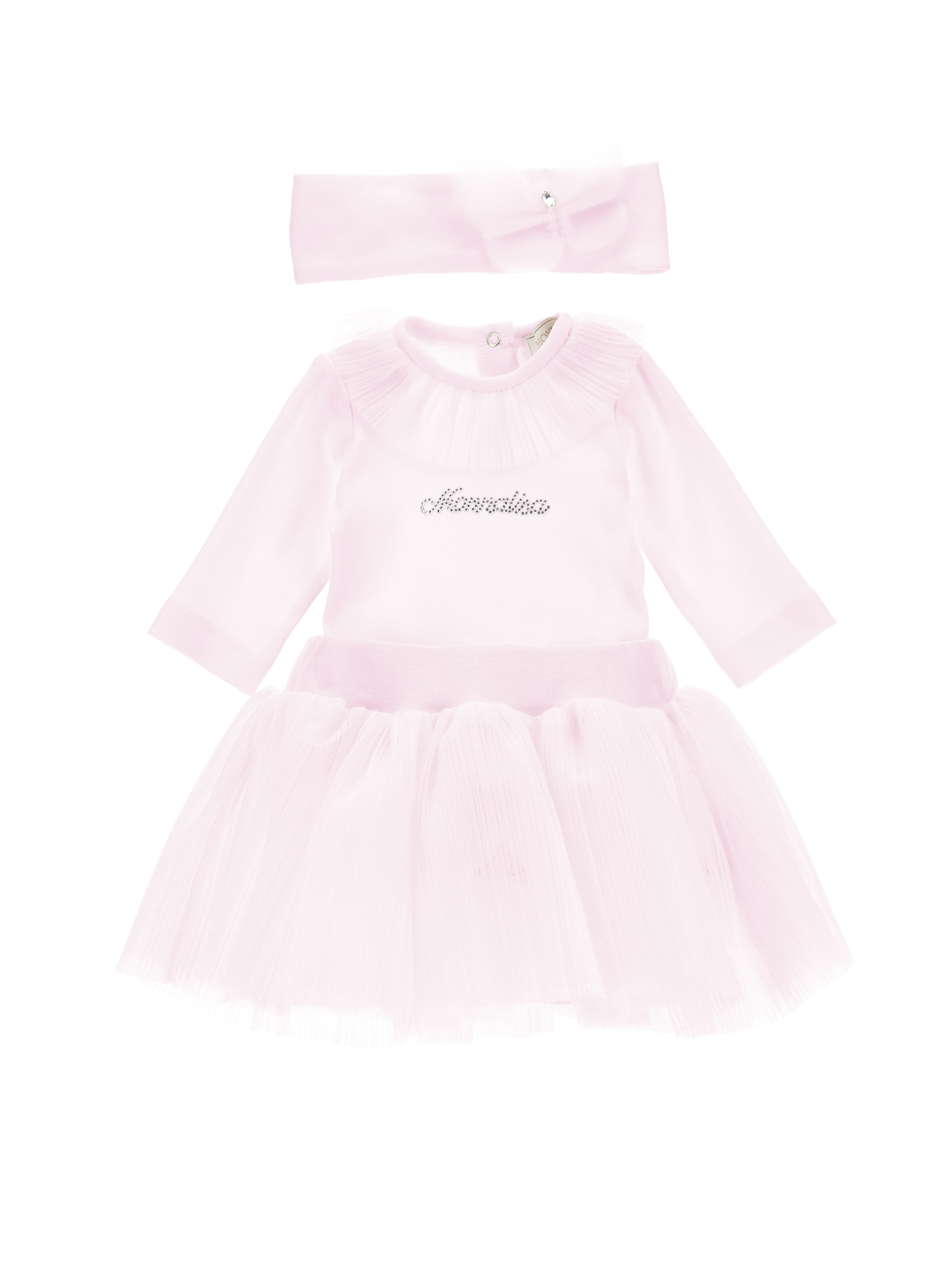 Monnalisa Kids'   Three-piece Cotton Baby Girl Set In Dusty Pink Rose