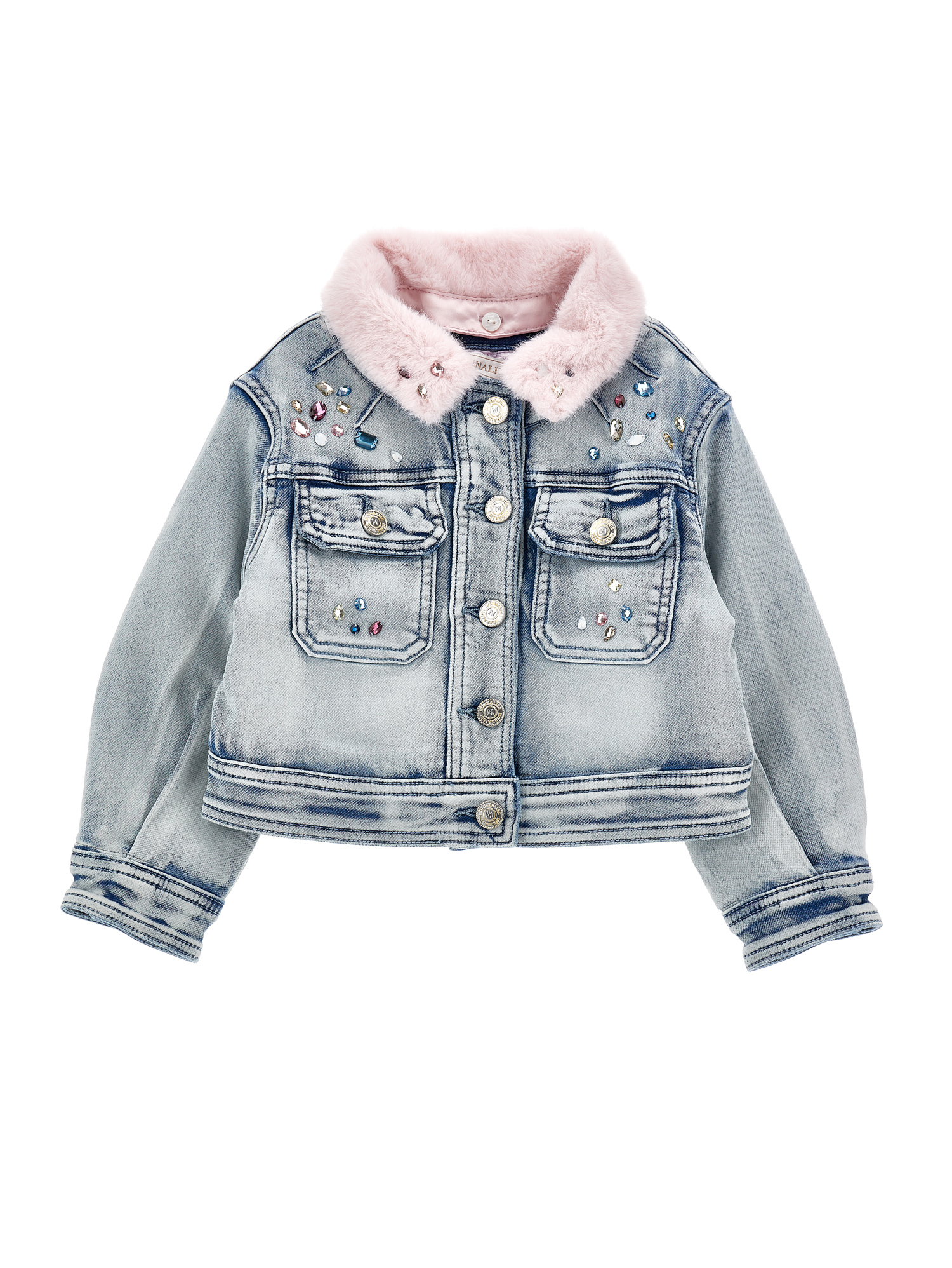 Monnalisa Stitch Rhinestone And Fur Jacket